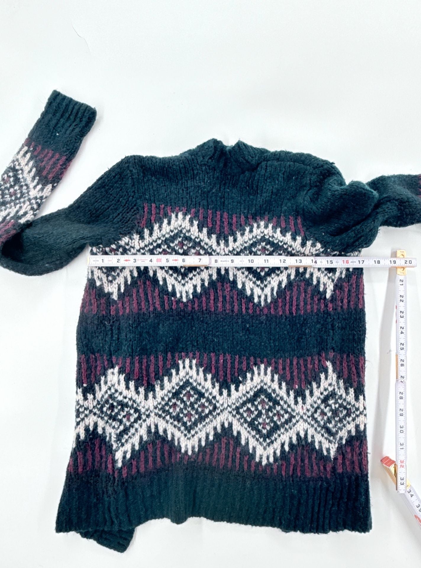 Hollister Aztec Open Front Cardigan Size S Dark Green Wool Blend 5