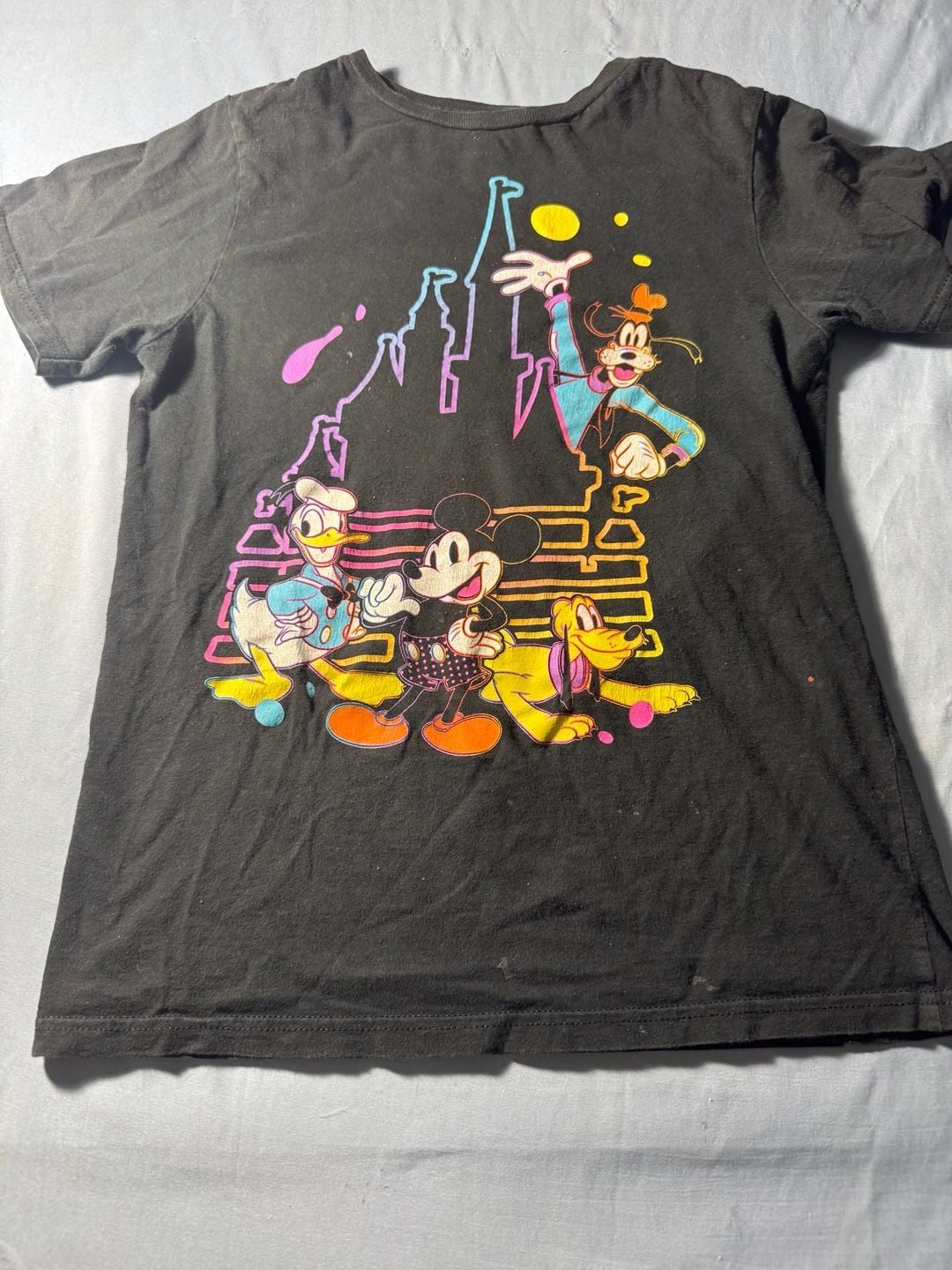 Youth Disney Mickey Mouse & Friends Neon Castle T-Shirt Size XL 14 Black 1