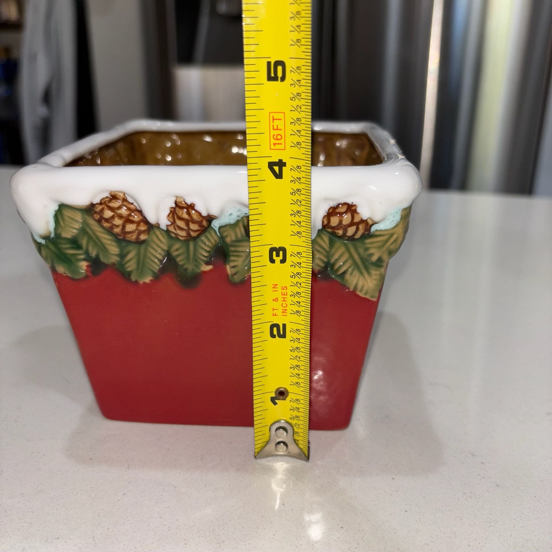 Vintage Ceramic Christmas Snow Pine Cone Small Planter Pot 9
