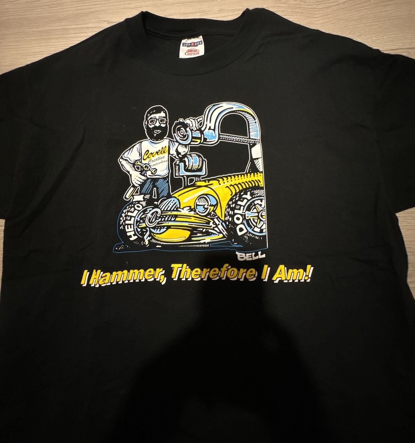 Jerzees High Cotton Vintage Covell Creative Metalworking I Hammer Therefore I Am Hot Rod T-Shirt Black L 3