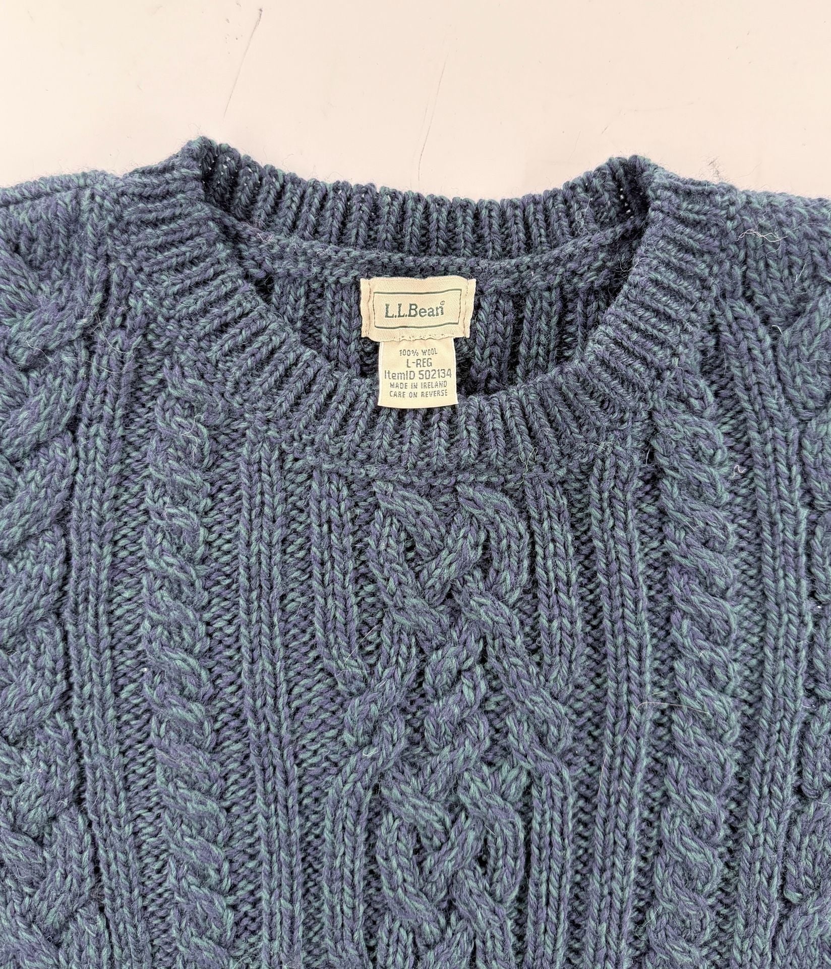 Vintage 90s LL Bean Irish Fisherman Sweater L Wool Cable Knit Made Ireland 2