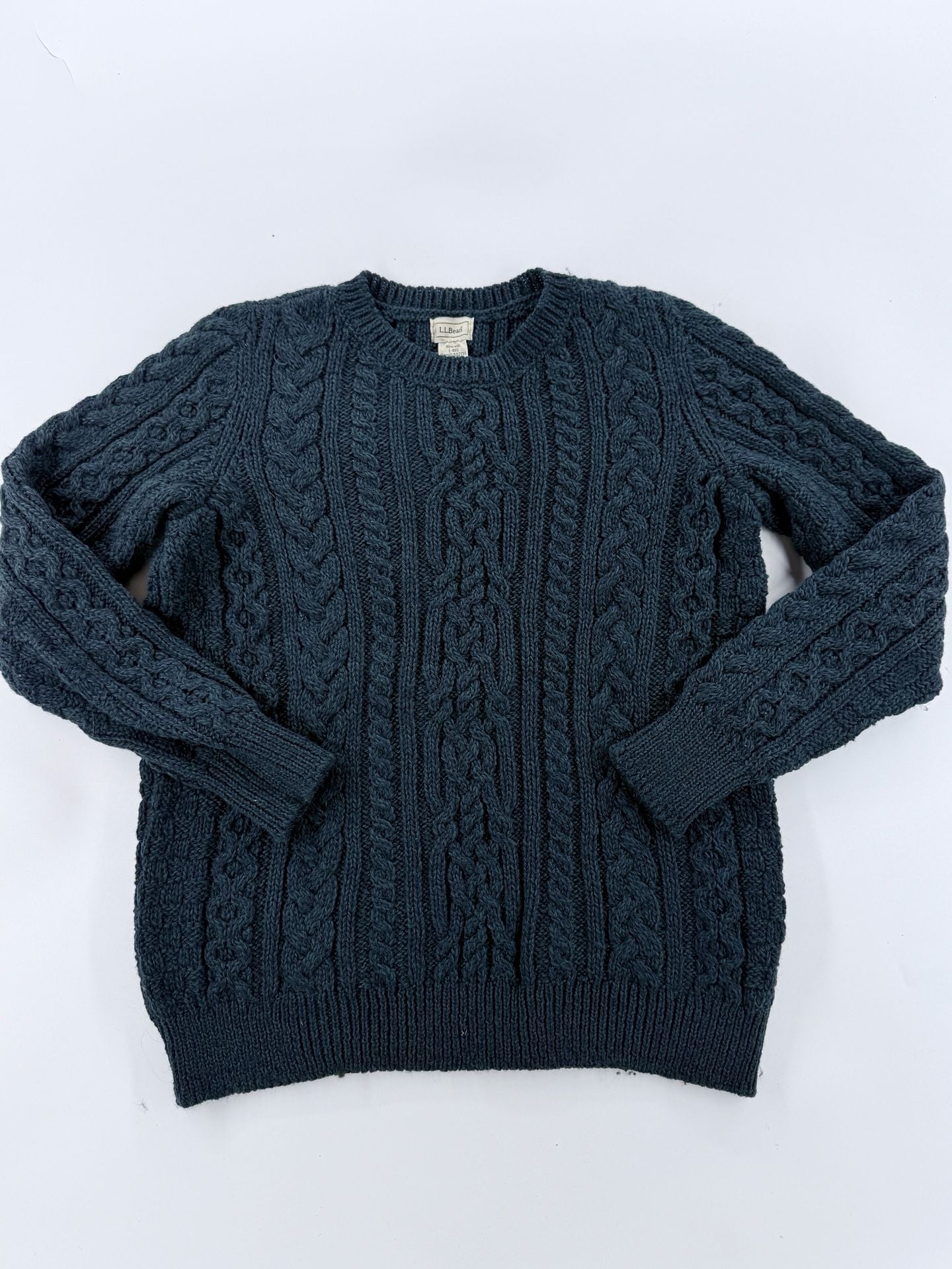 Vintage 90s LL Bean Irish Fisherman Sweater L Wool Cable Knit Made Ireland 3