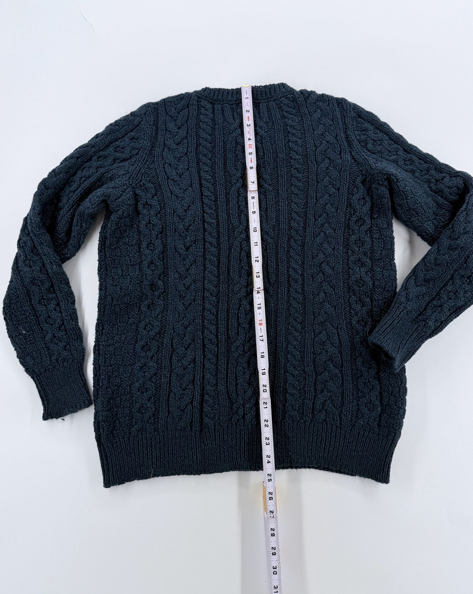 Vintage 90s LL Bean Irish Fisherman Sweater L Wool Cable Knit Made Ireland 4