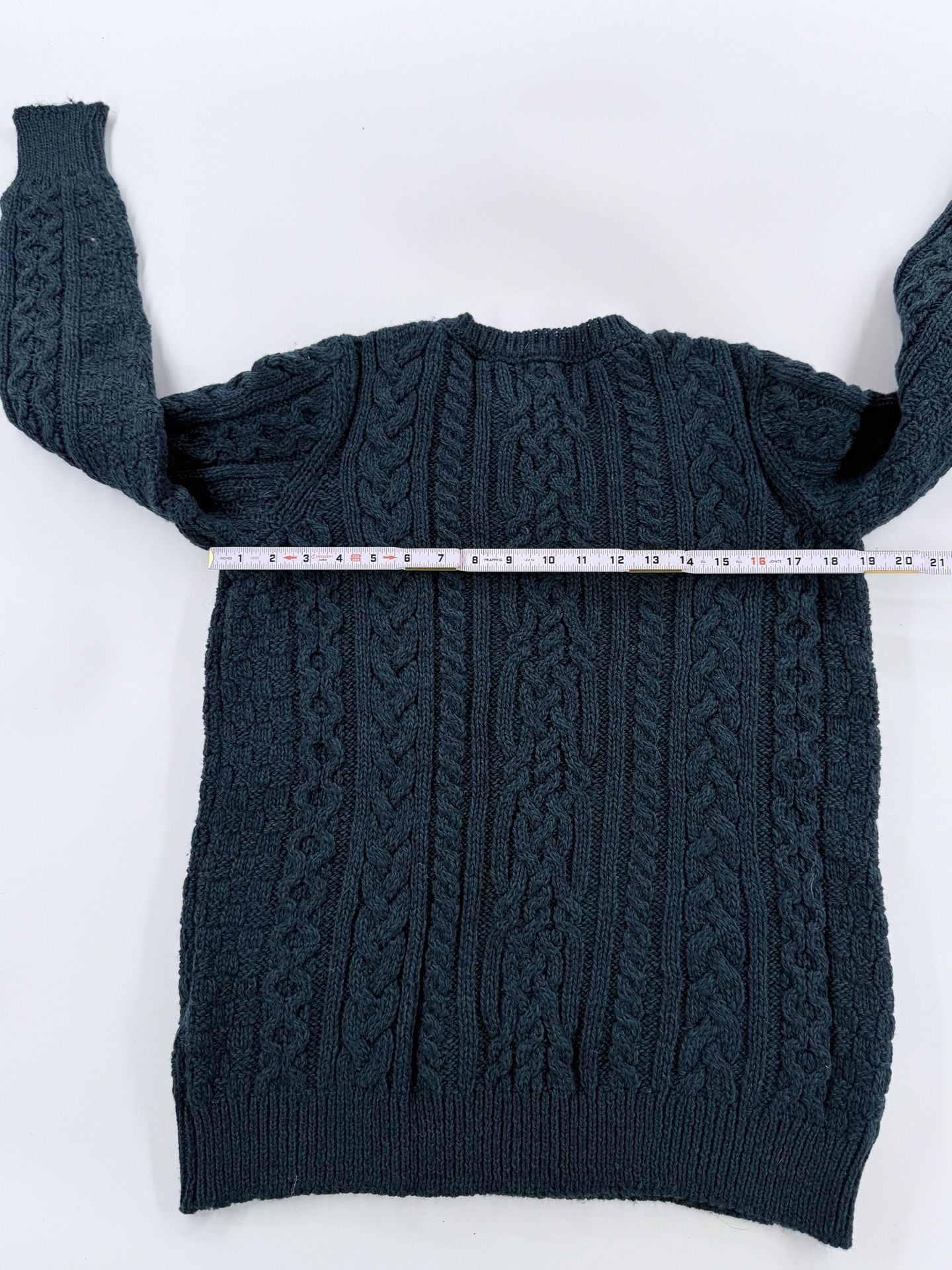 Vintage 90s LL Bean Irish Fisherman Sweater L Wool Cable Knit Made Ireland 5