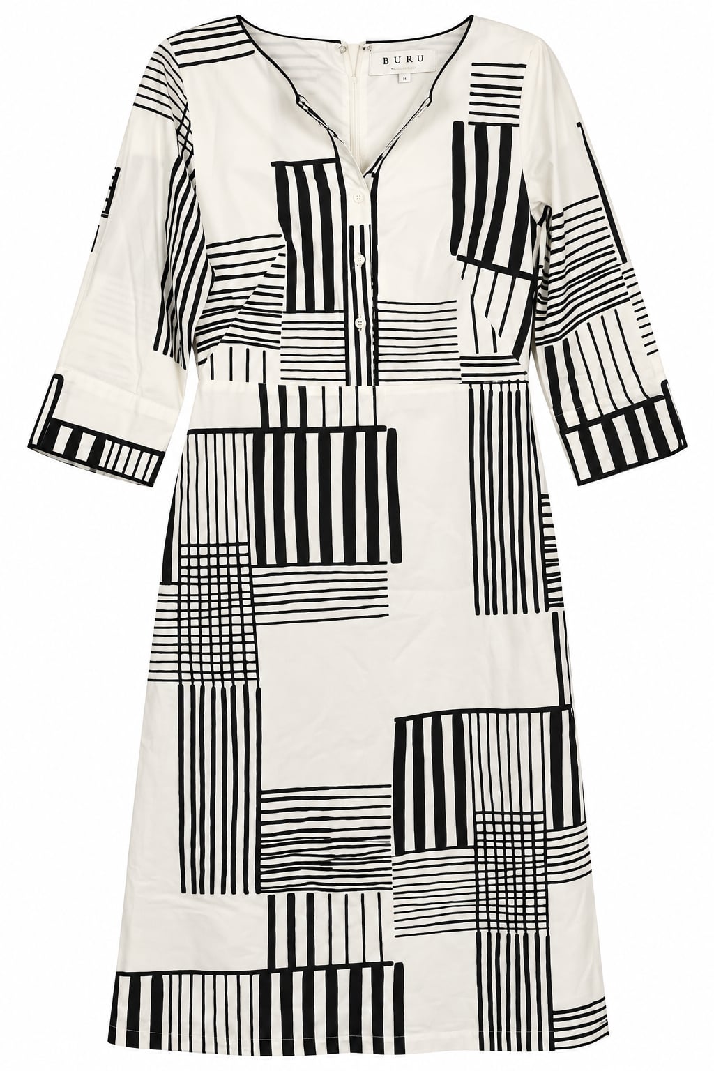 BURU Geometric Dress Size XS Black White Cotton 2