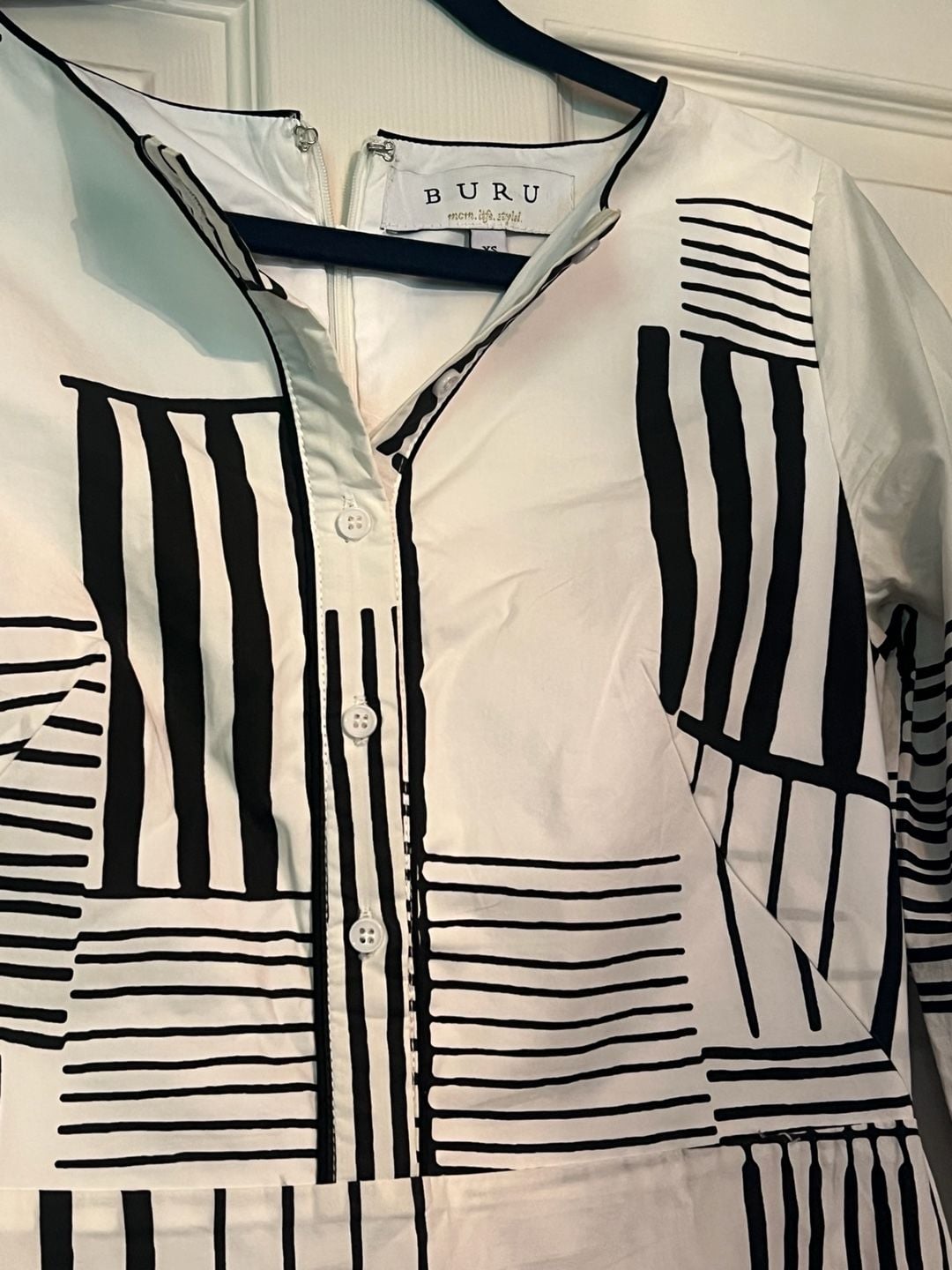BURU Geometric Dress Size XS Black White Cotton 4