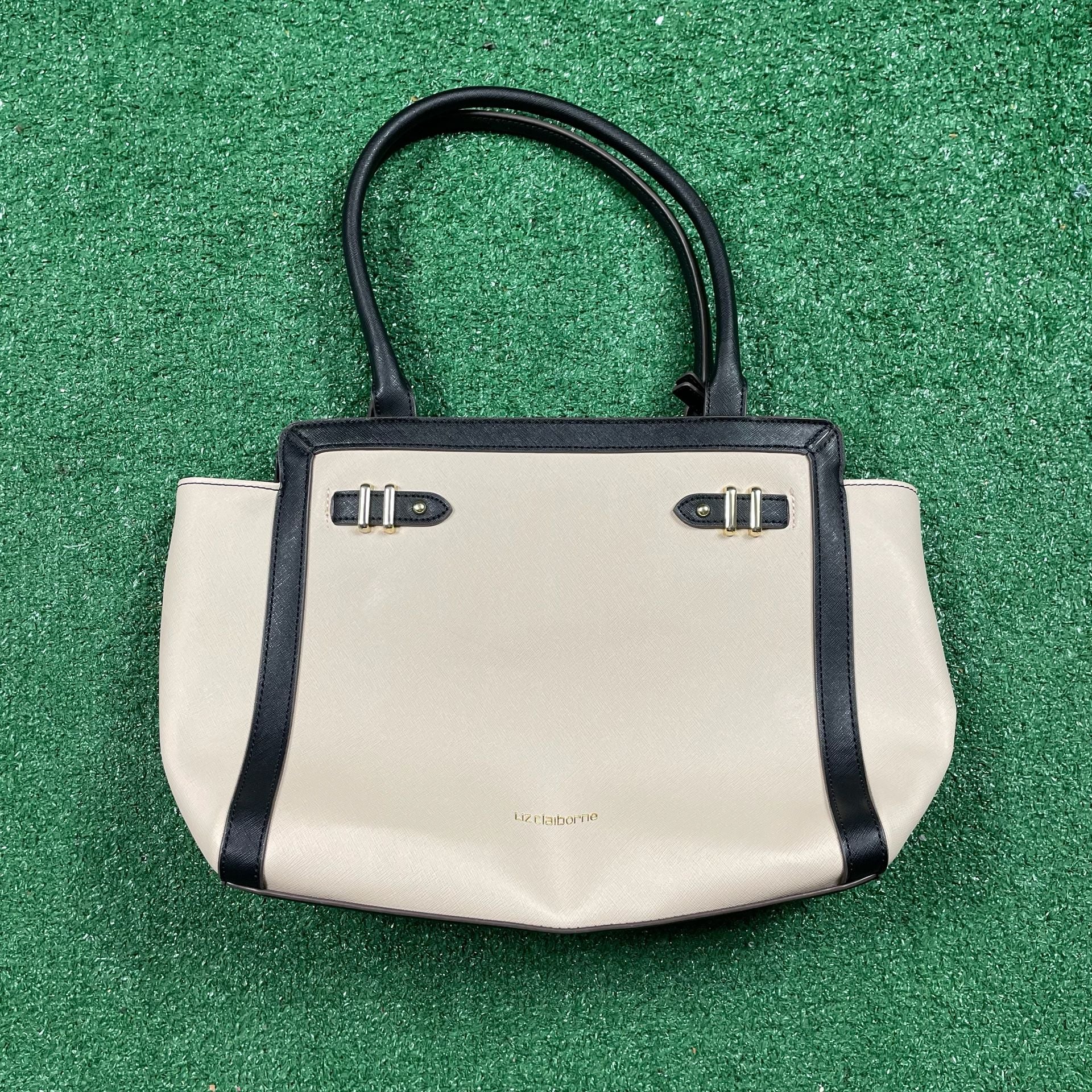 Liz Claiborne Tuxedo Tote Bag Black Cream Satchel Handbag 2