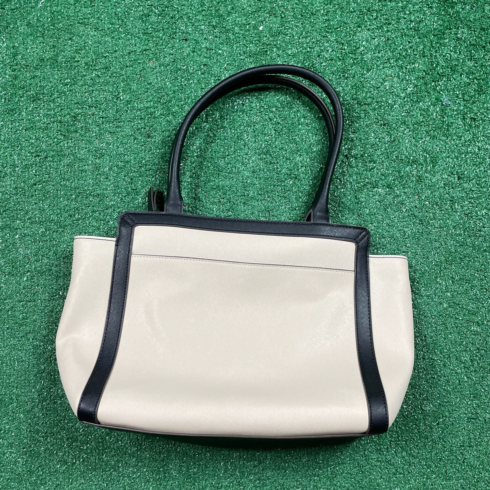 Liz Claiborne Tuxedo Tote Bag Black Cream Satchel Handbag 3