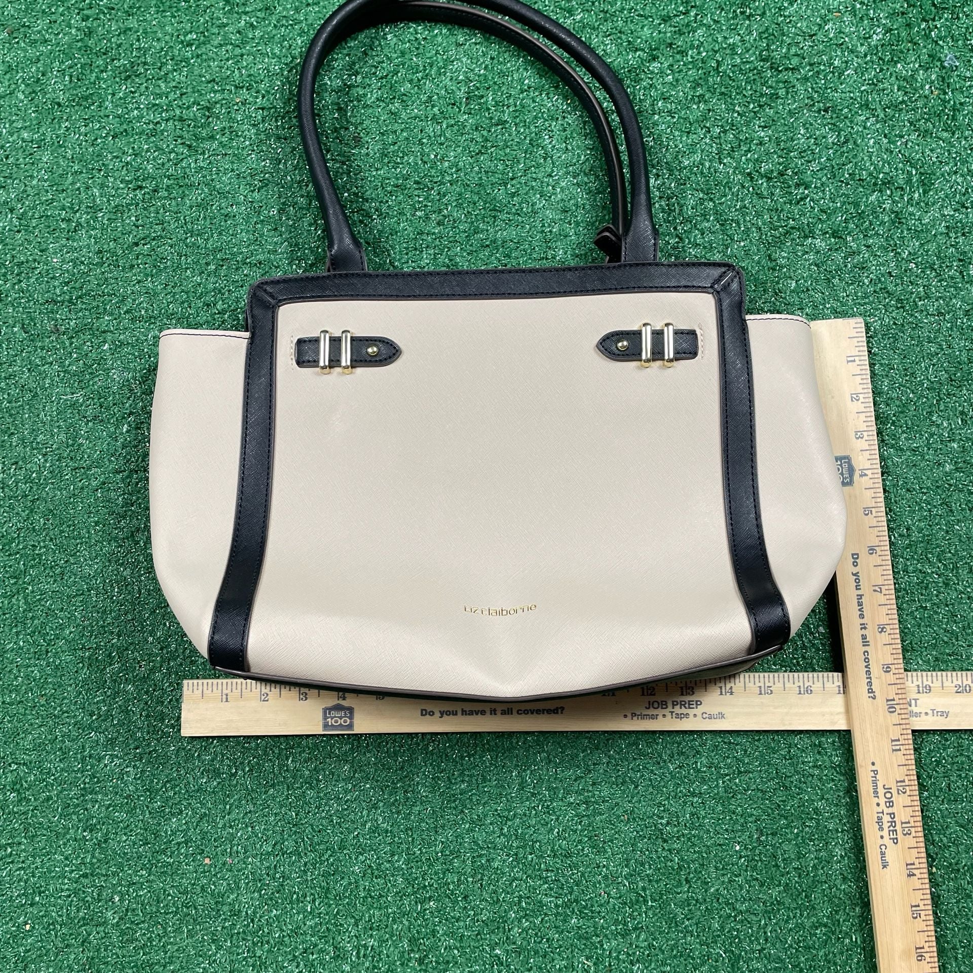 Liz Claiborne Tuxedo Tote Bag Black Cream Satchel Handbag 4