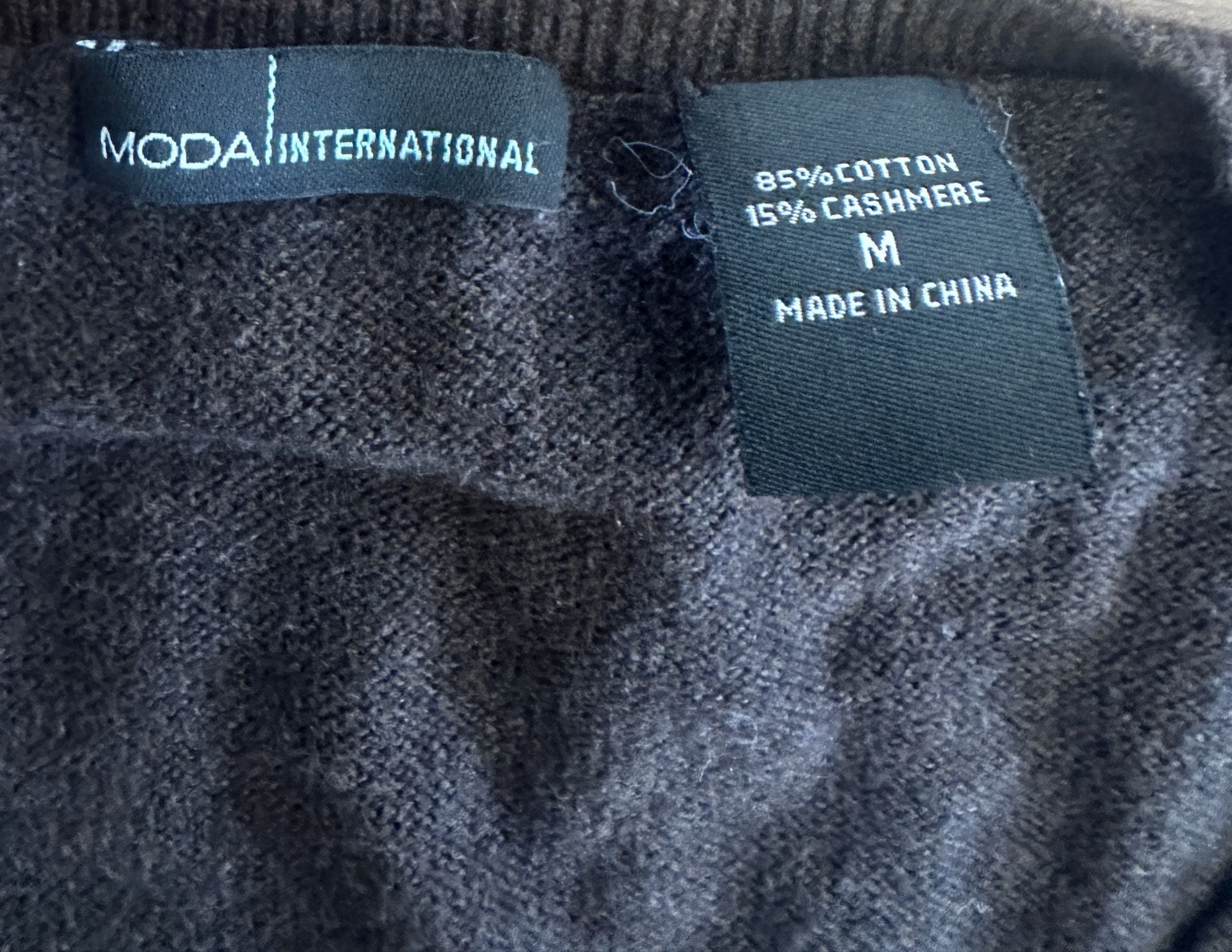Moda International V-Neck Sweater Size M Brown Cotton Cashmere 4