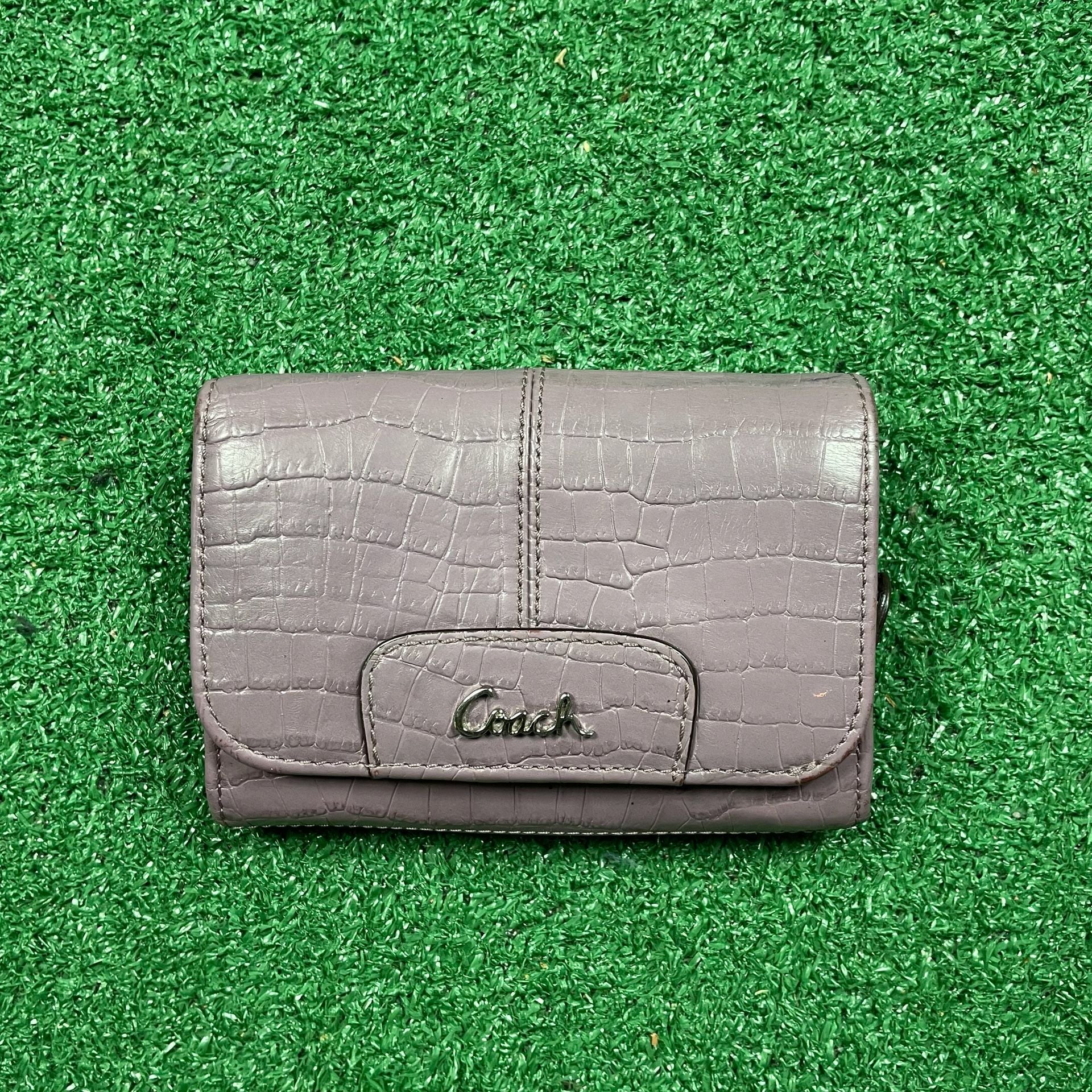 Coach Purple Crocodile Embossed Leather Compact Wallet 2
