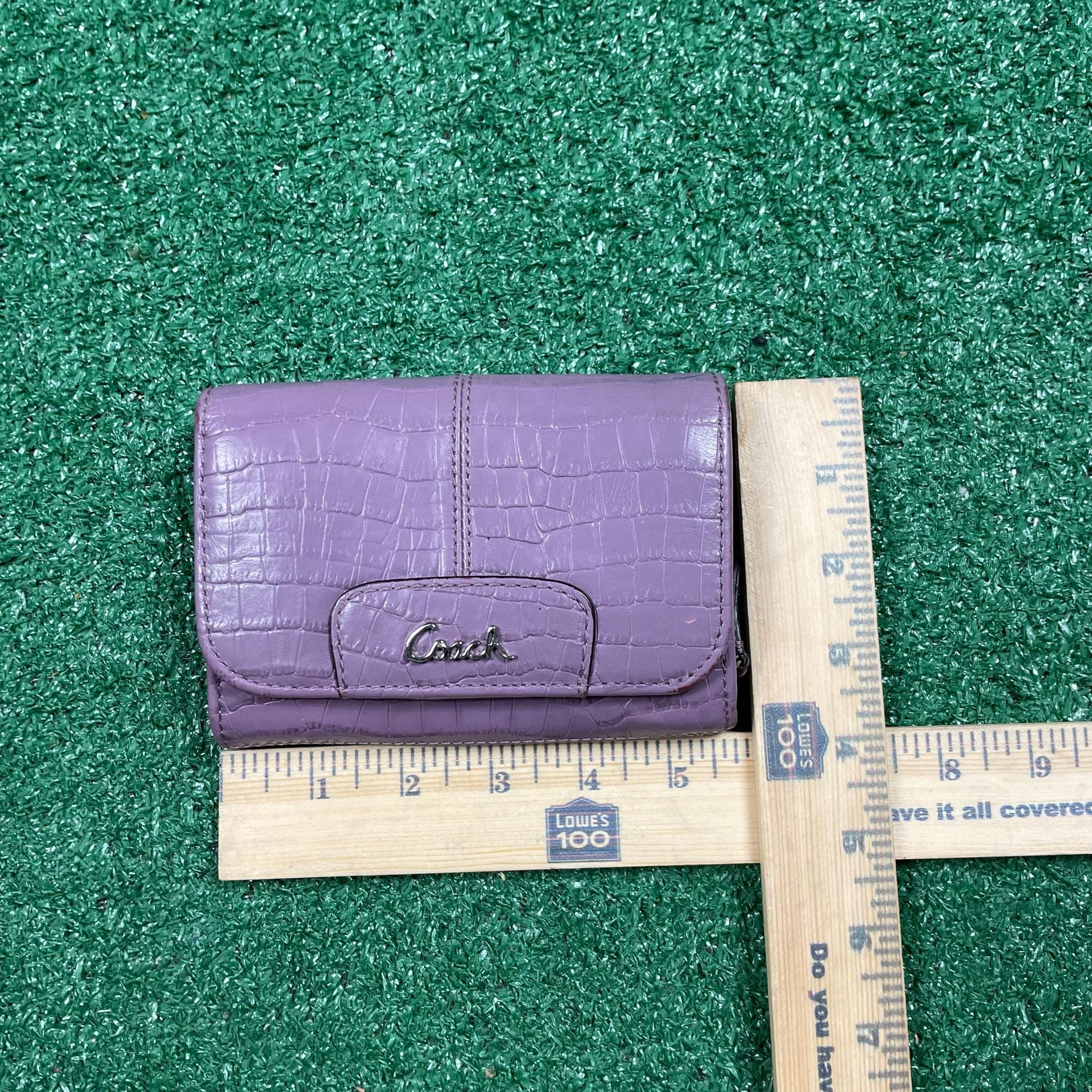 Coach Purple Crocodile Embossed Leather Compact Wallet 3