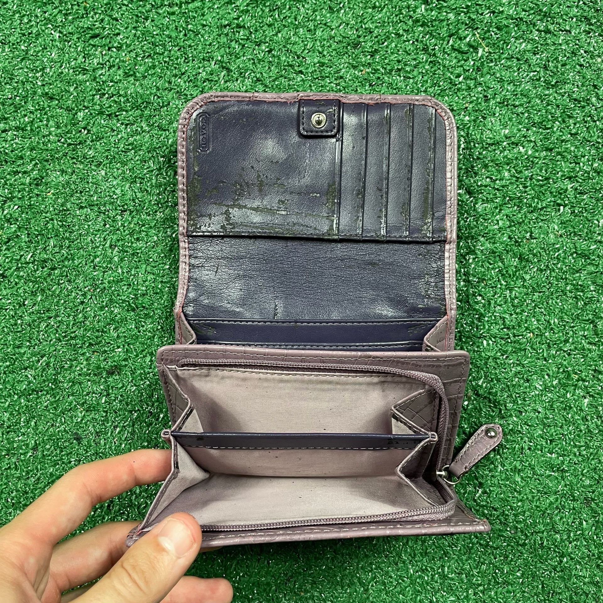 Coach Purple Crocodile Embossed Leather Compact Wallet 4