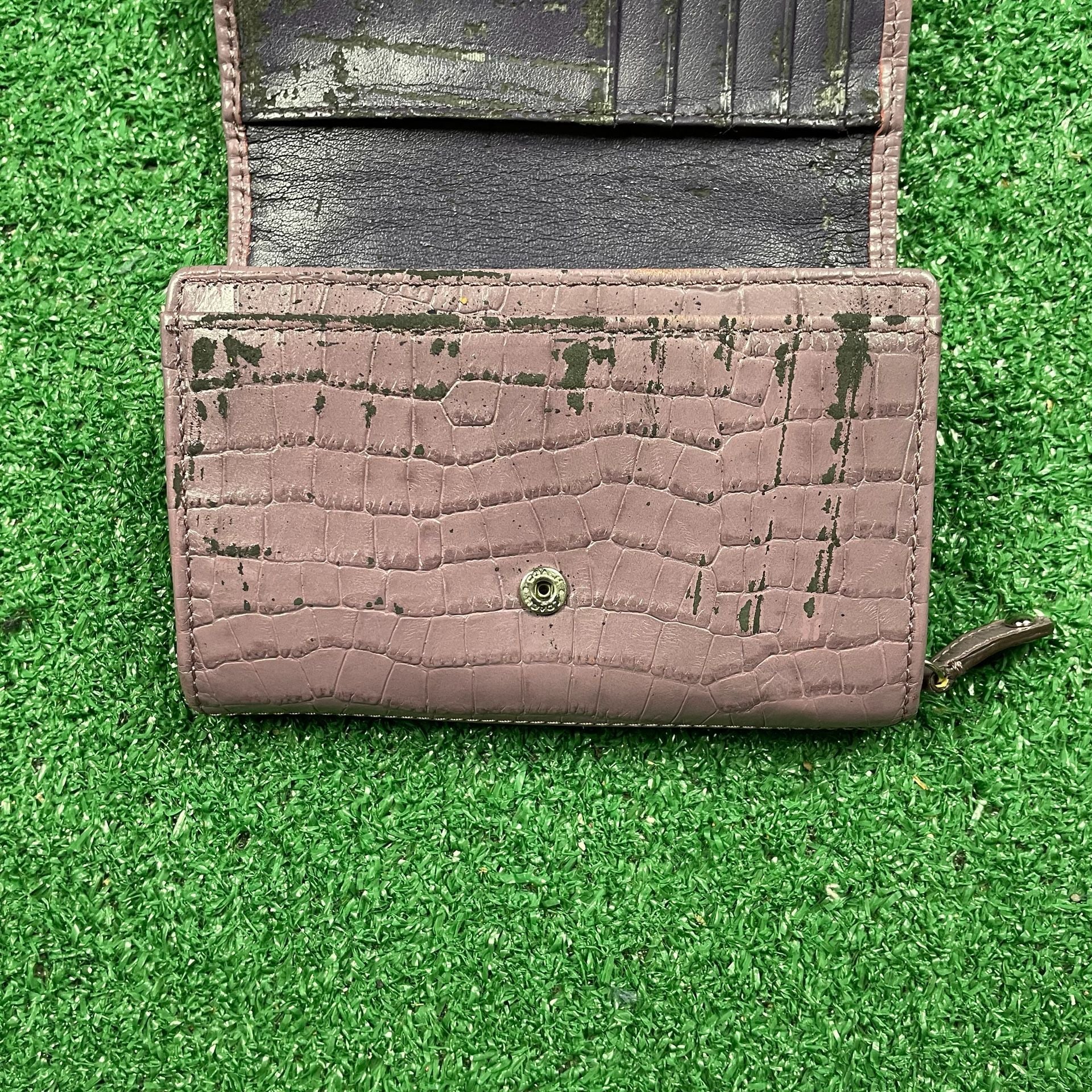 Coach Purple Crocodile Embossed Leather Compact Wallet 6