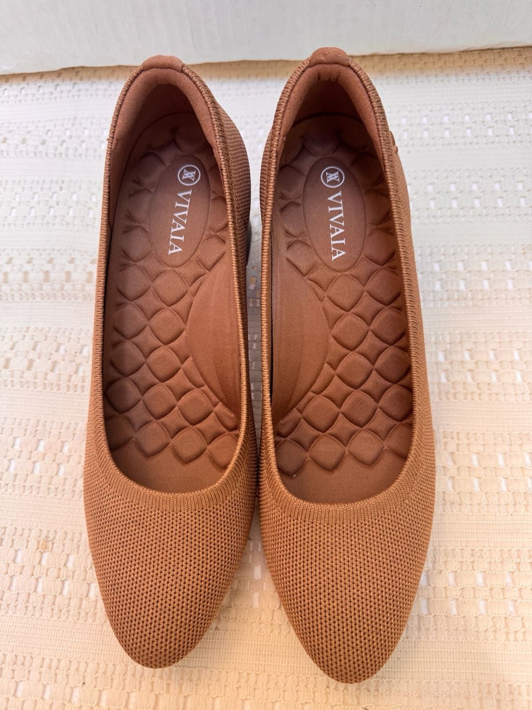 Vivaia Pointed Toe Block Heel Pumps Size 37 Brown Knit Shoes 8