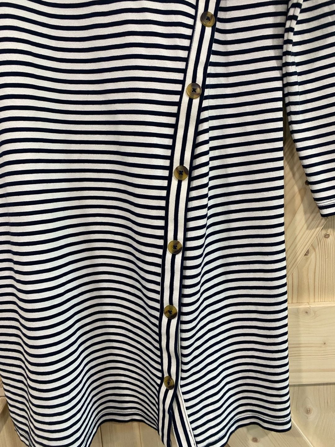 Loft Striped Button Detail Dress Size XS Navy White Long Sleeve 3