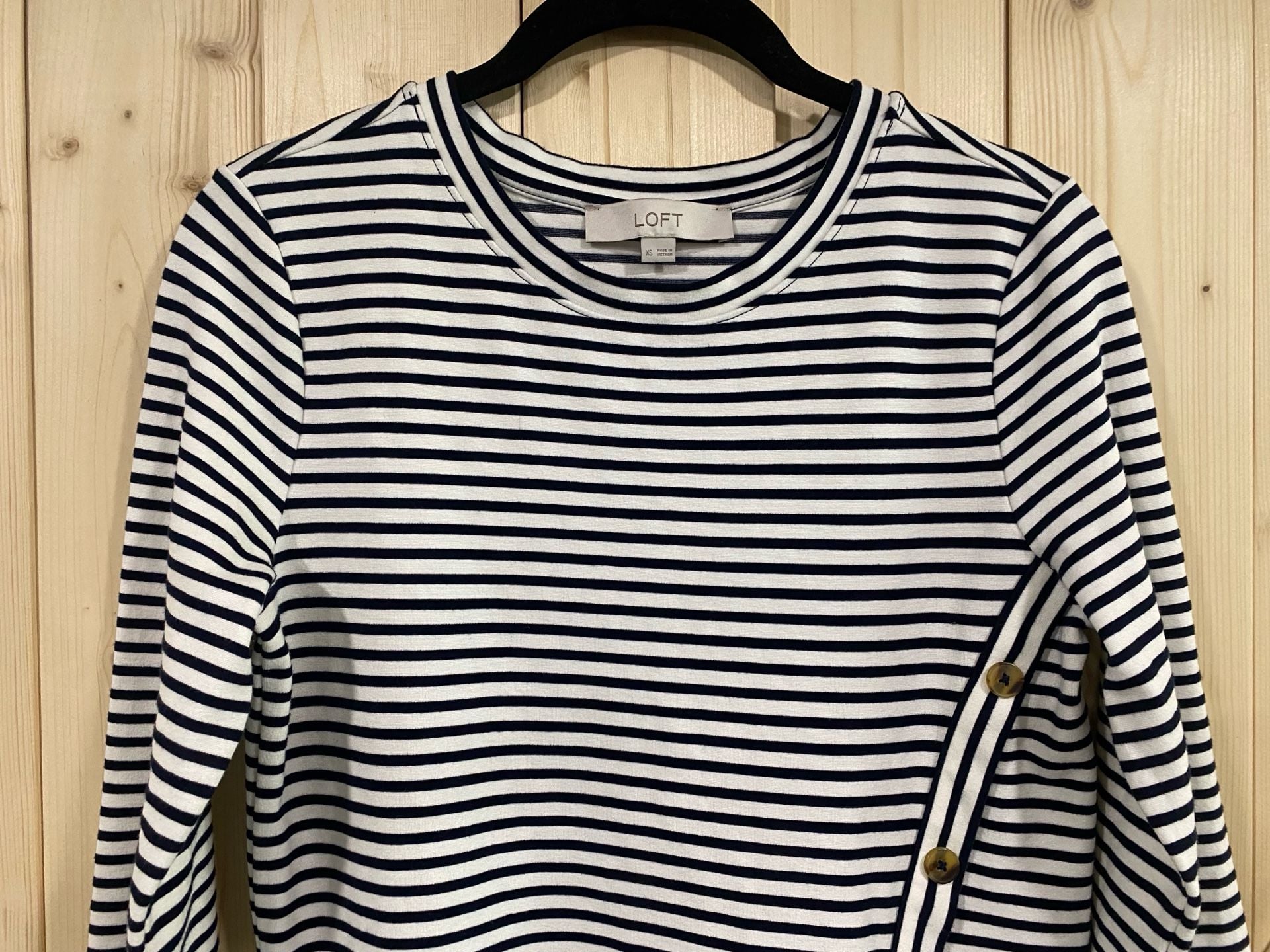 Loft Striped Button Detail Dress Size XS Navy White Long Sleeve 4