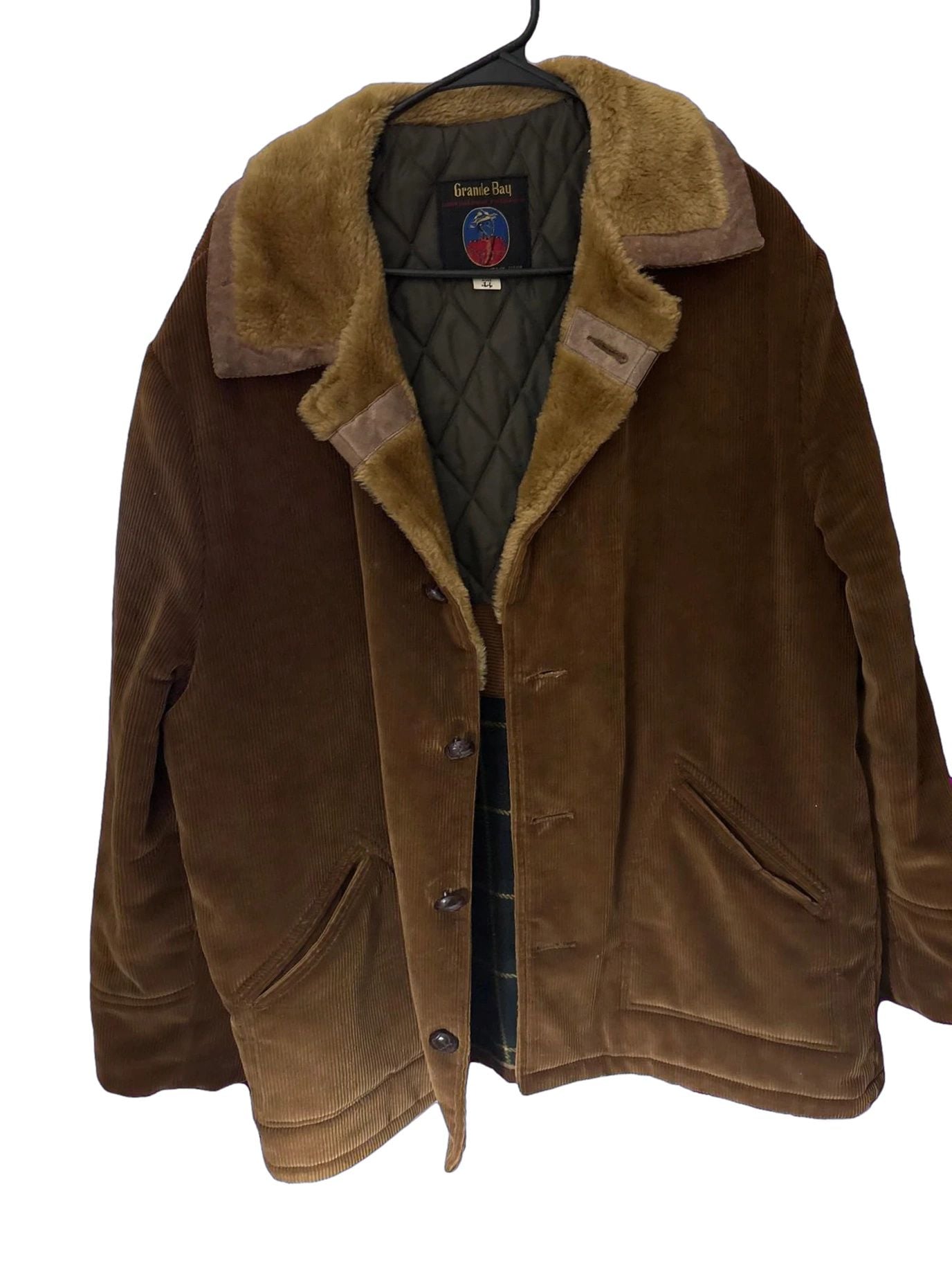 Grande Bay Corduroy Shearling Jacket Size 44 Brown Quilted Lined 2