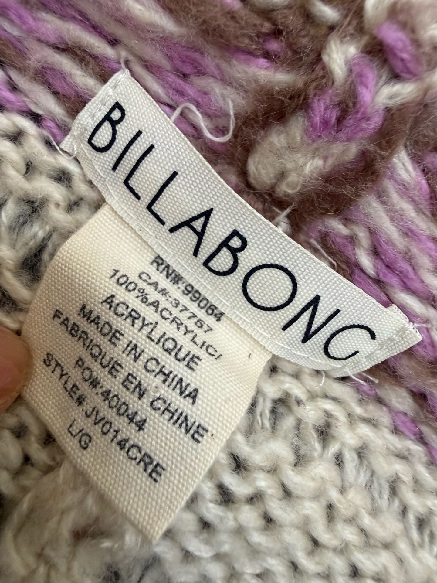 Billabong Cardigan Sweater Size L/G Pink White Striped Fringe 2