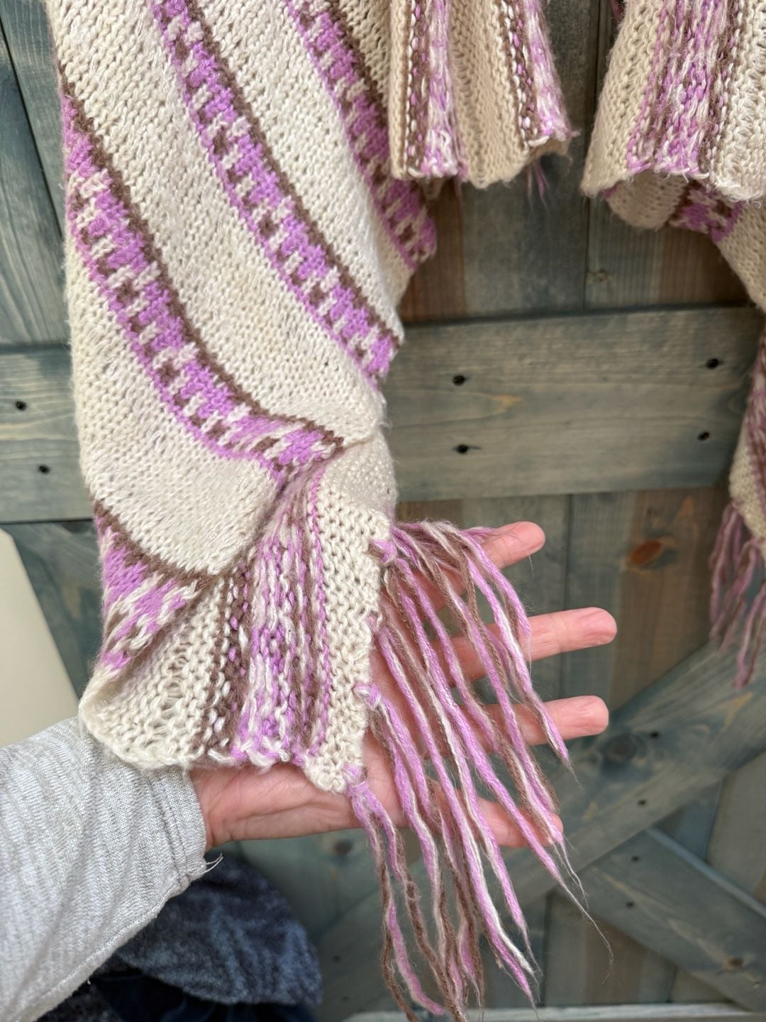Billabong Cardigan Sweater Size L/G Pink White Striped Fringe 4