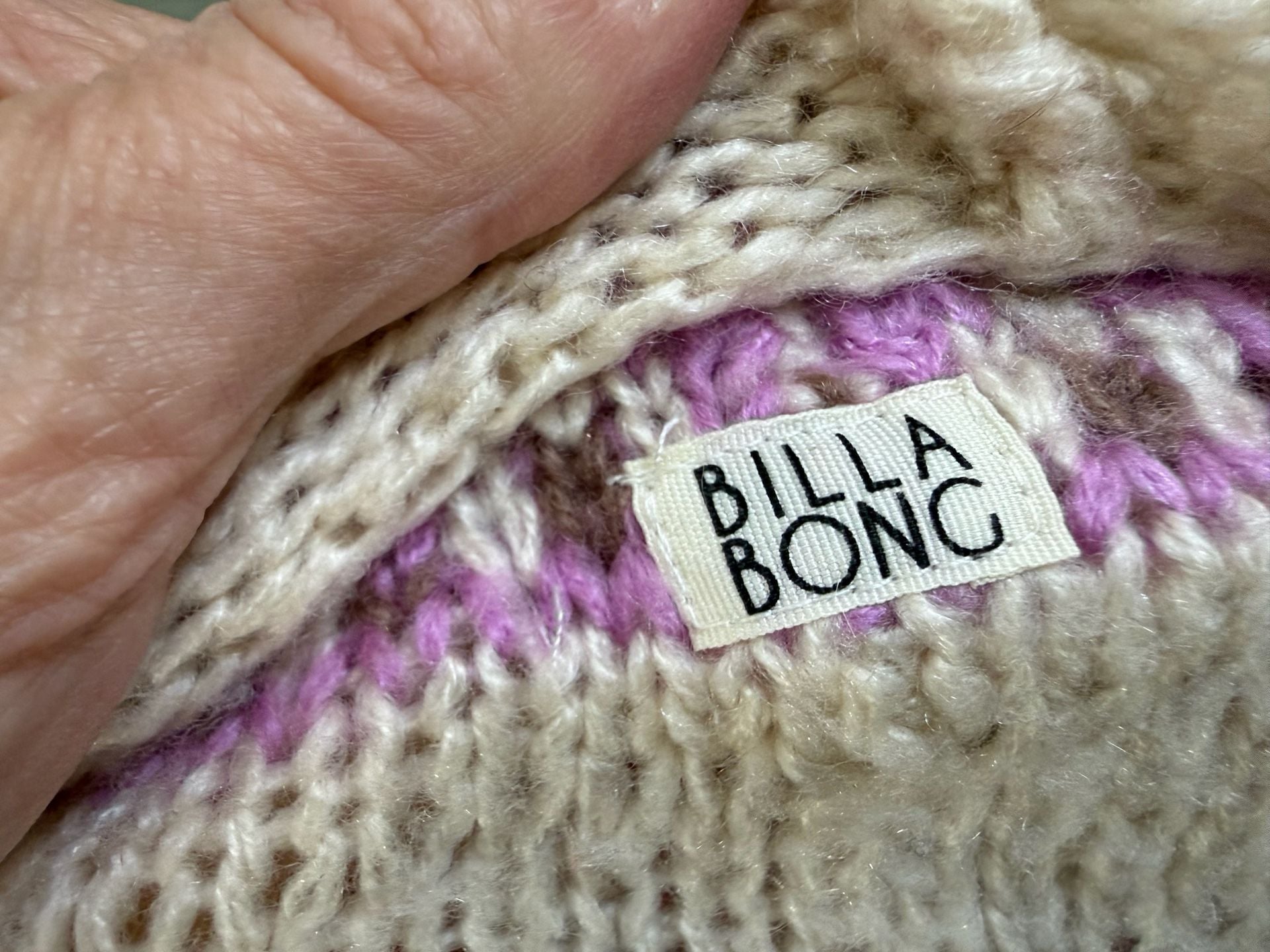 Billabong Cardigan Sweater Size L/G Pink White Striped Fringe 5