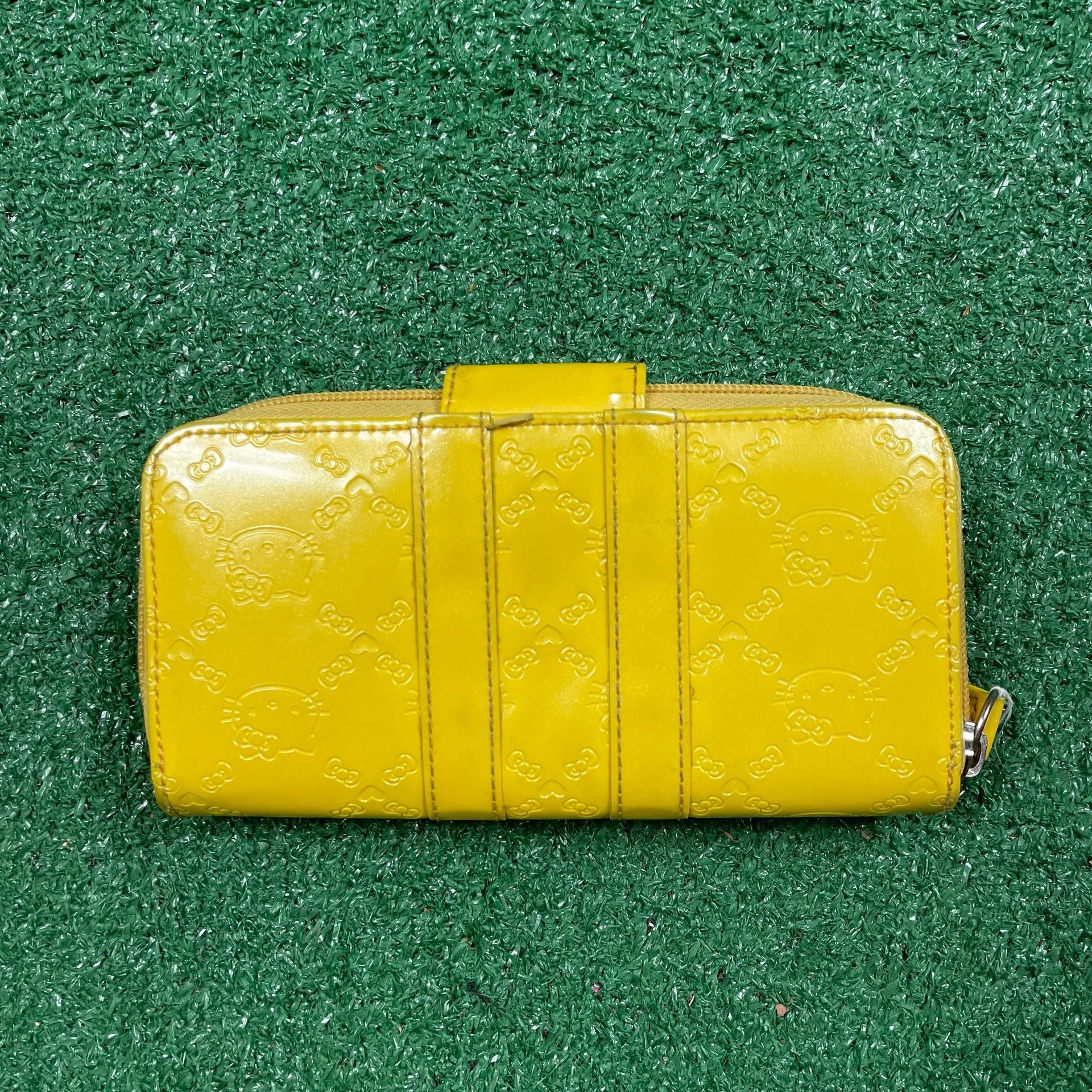 Hello Kitty Wallet Embossed Patent Yellow Zip Around Card Holder 4