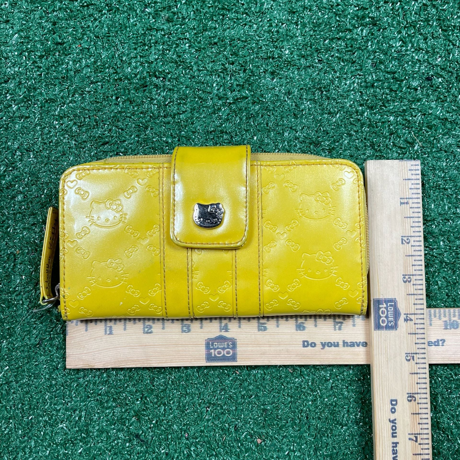 Hello Kitty Wallet Embossed Patent Yellow Zip Around Card Holder 6