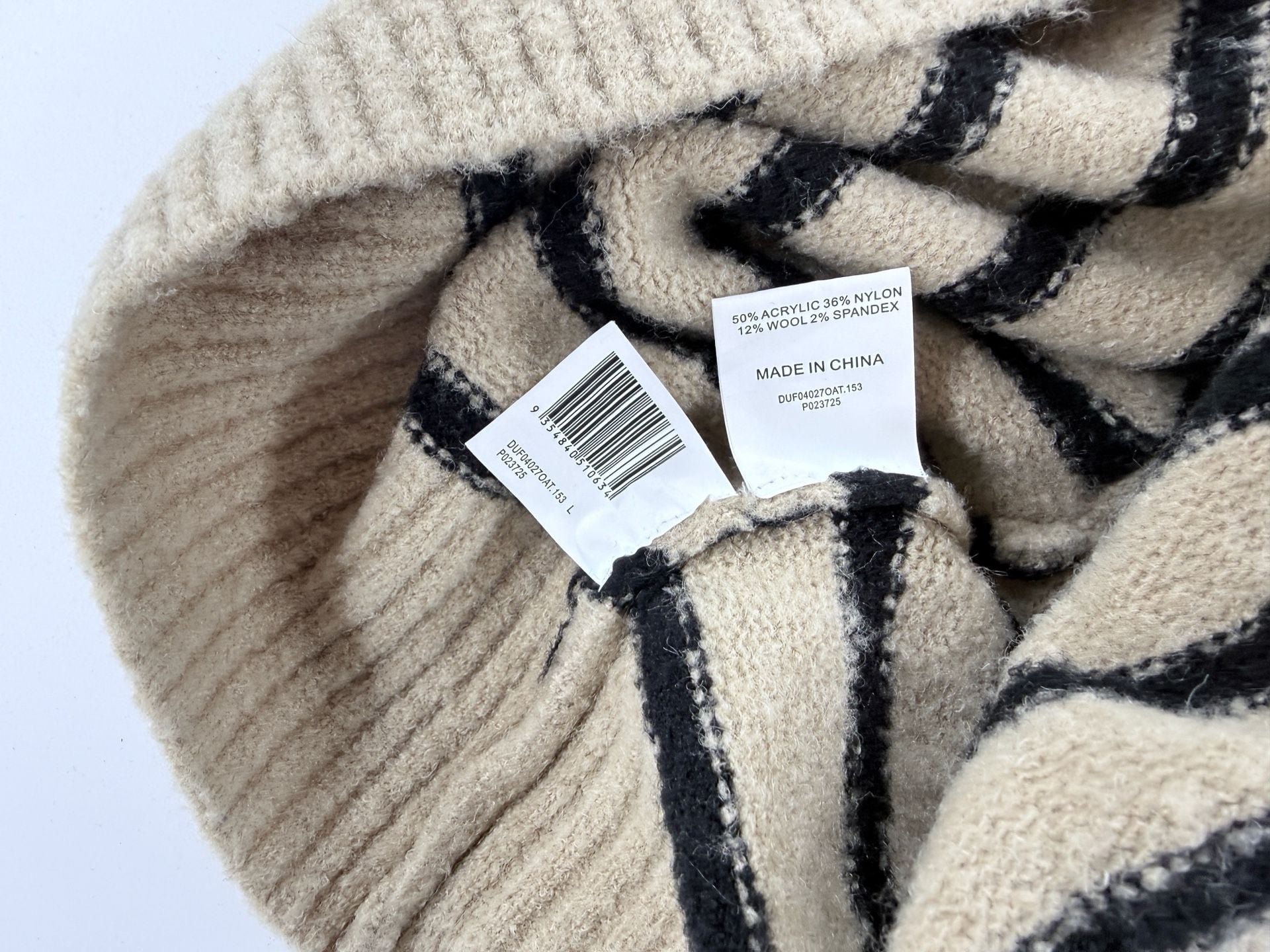 Dissh Turtleneck Sweater Size L Beige Black Striped Knit Pullover 7