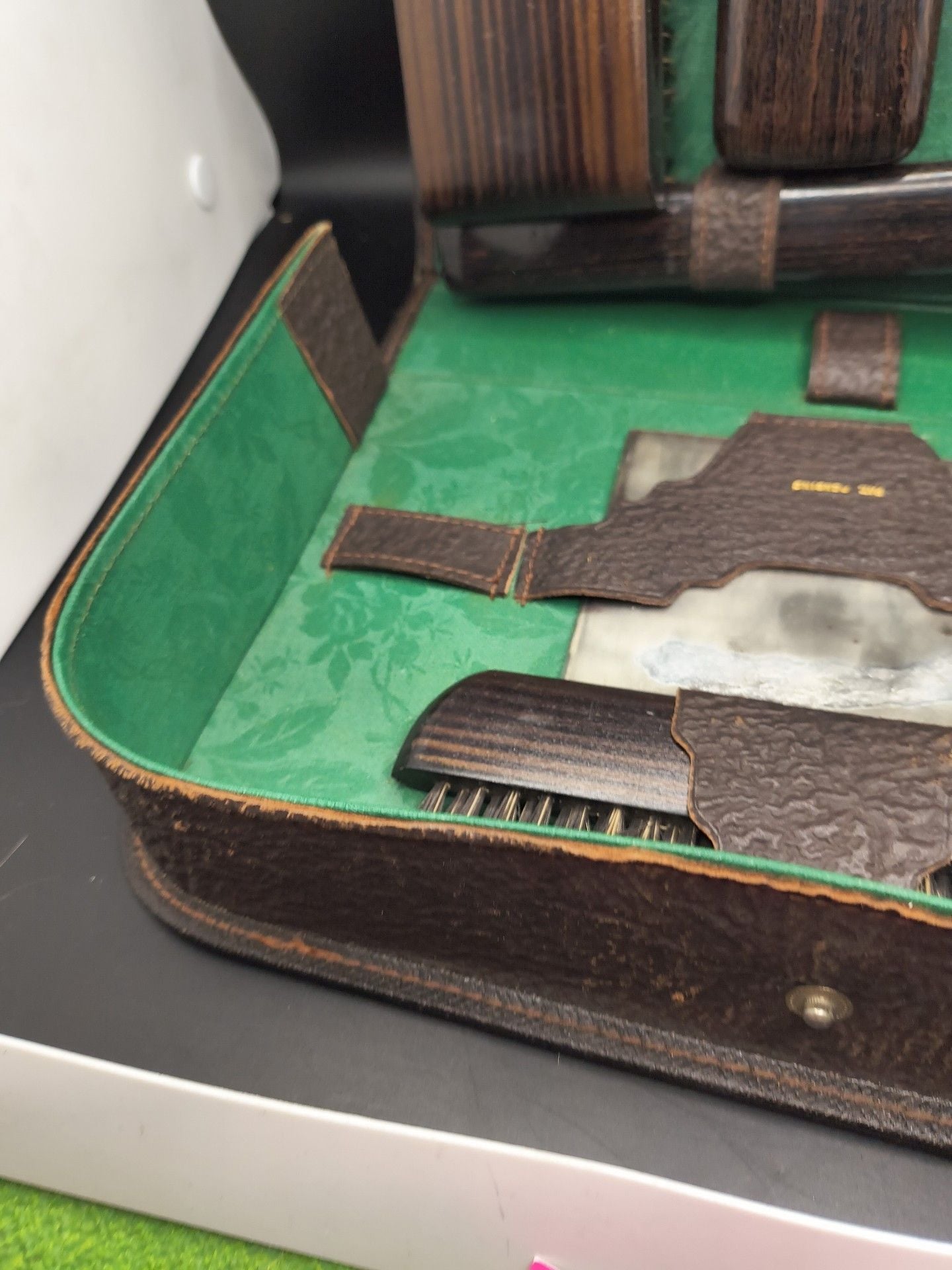 Vintage Leather Travel Vanity Set Monogram WLK 4