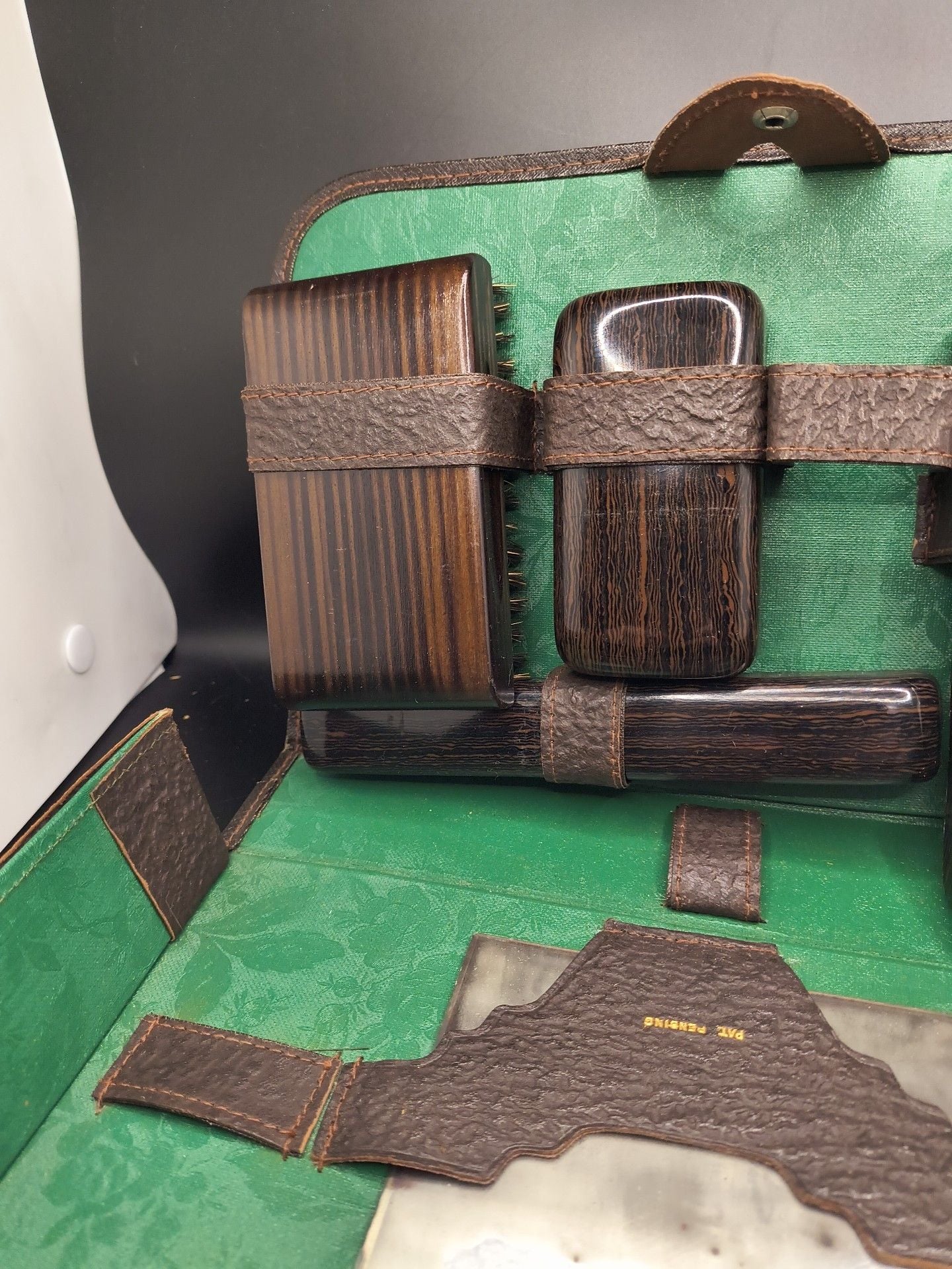 Vintage Leather Travel Vanity Set Monogram WLK 5