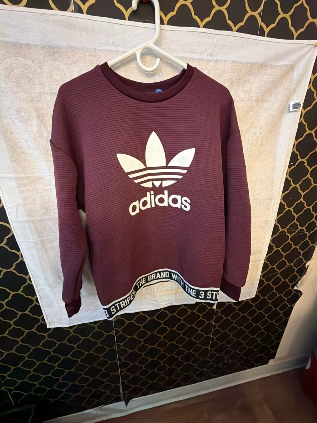 Adidas Trefoil Ribbed Sweatshirt Size S Burgundy Crewneck 2