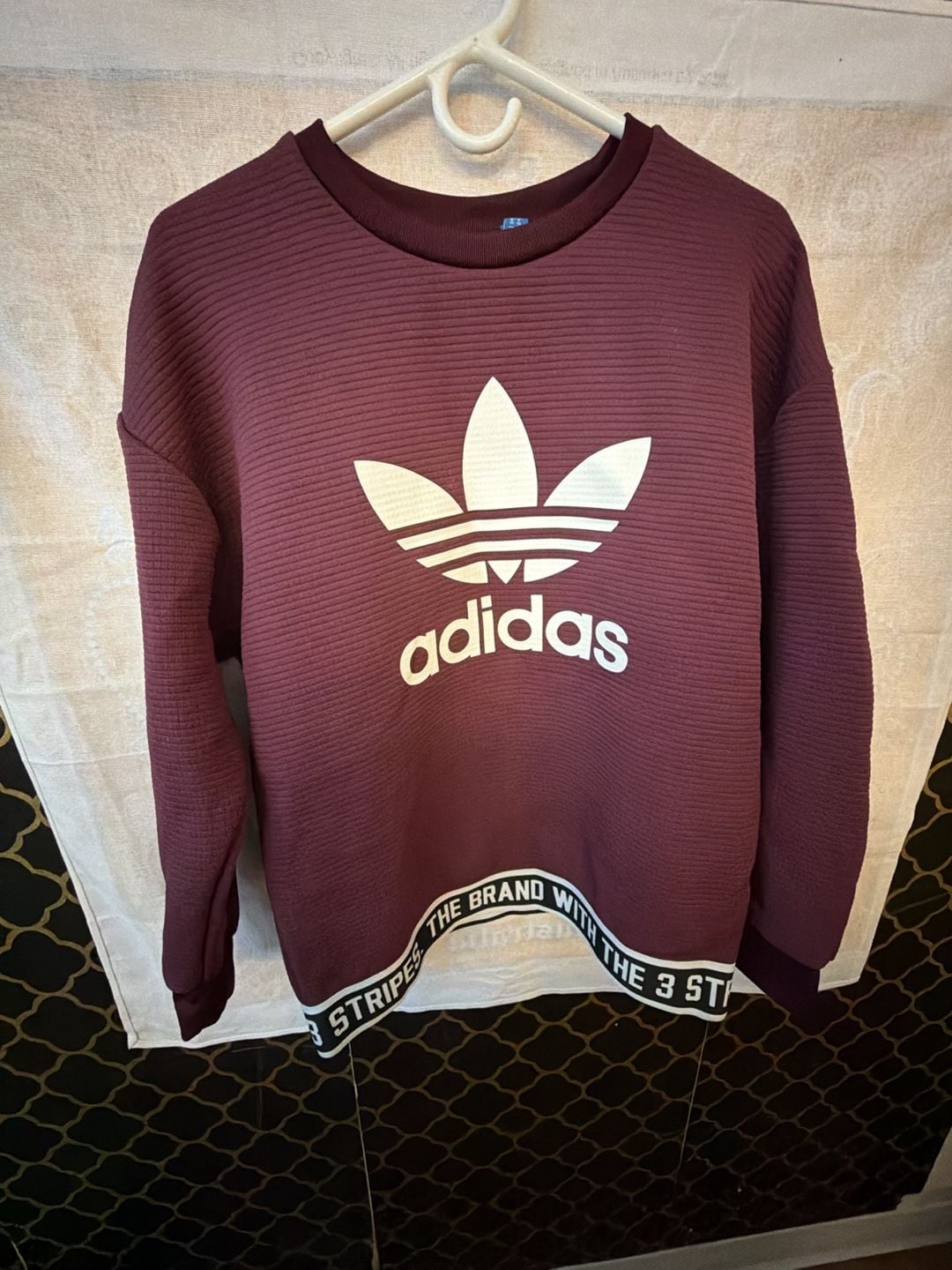 Adidas Trefoil Ribbed Sweatshirt Size S Burgundy Crewneck 3
