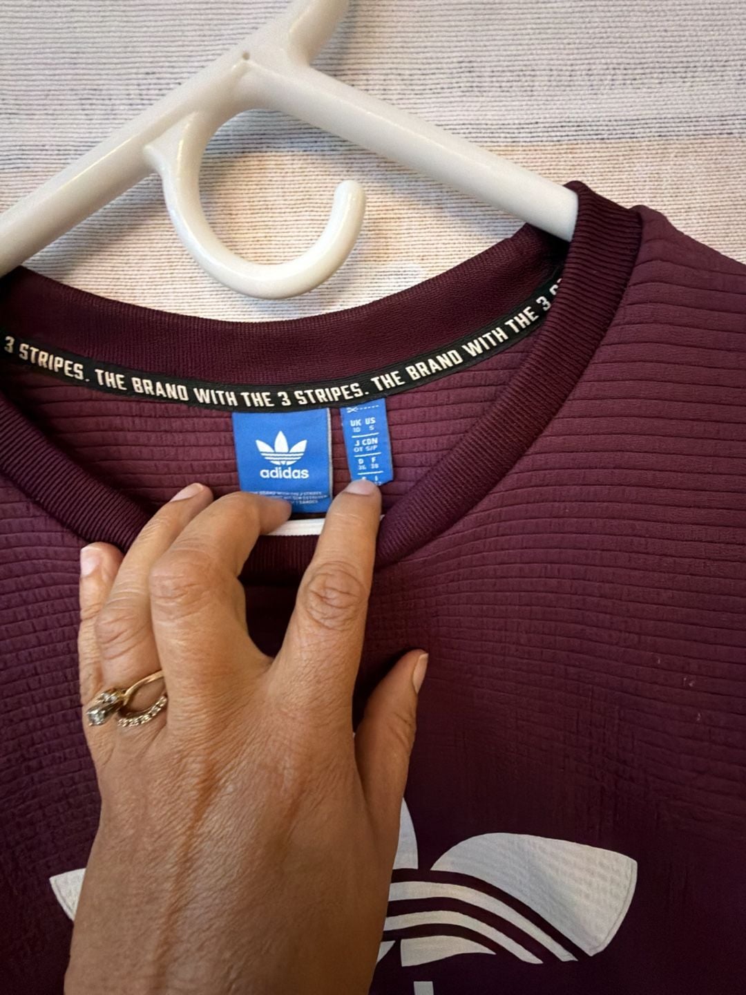 Adidas Trefoil Ribbed Sweatshirt Size S Burgundy Crewneck 4