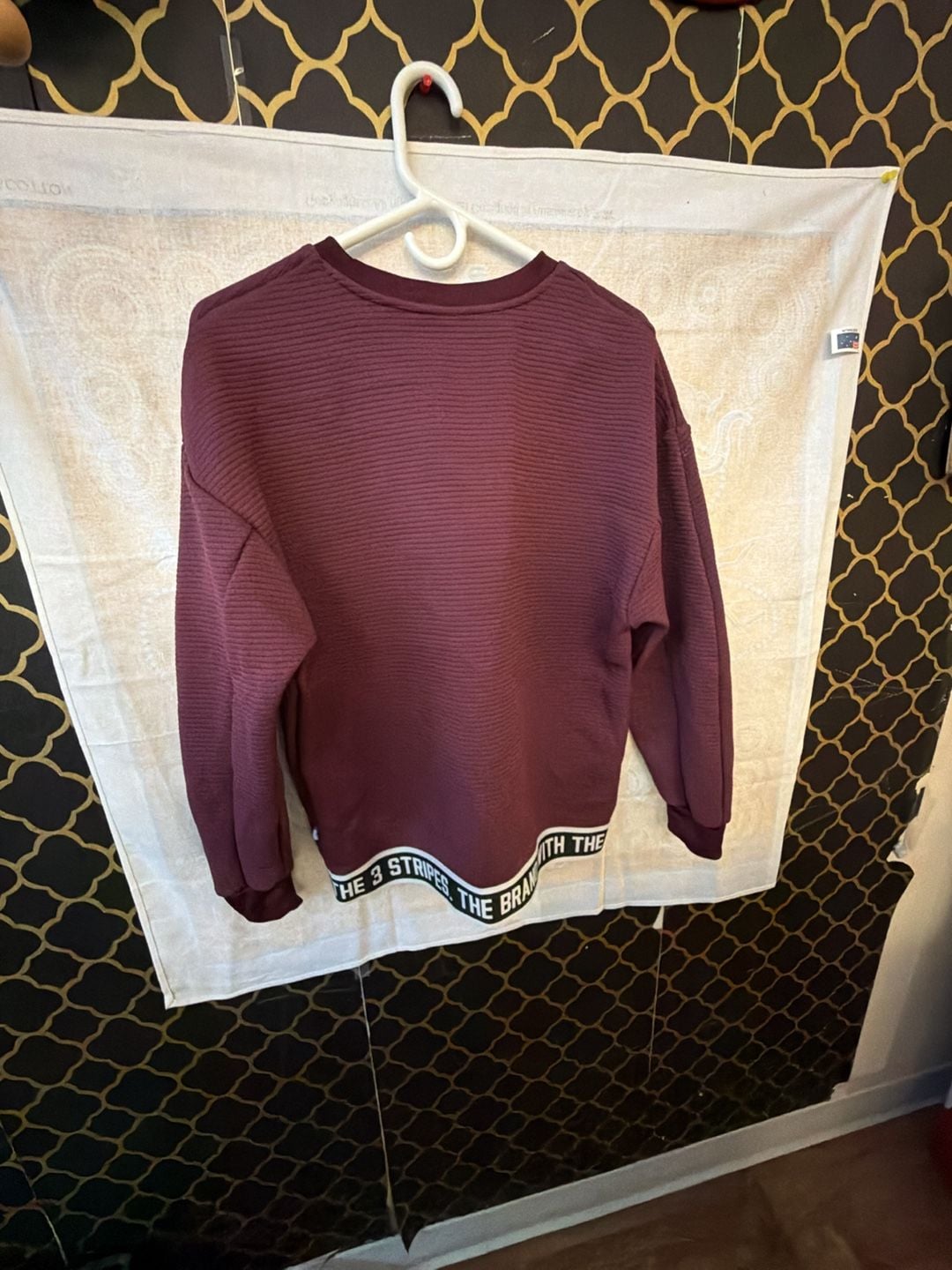 Adidas Trefoil Ribbed Sweatshirt Size S Burgundy Crewneck 5