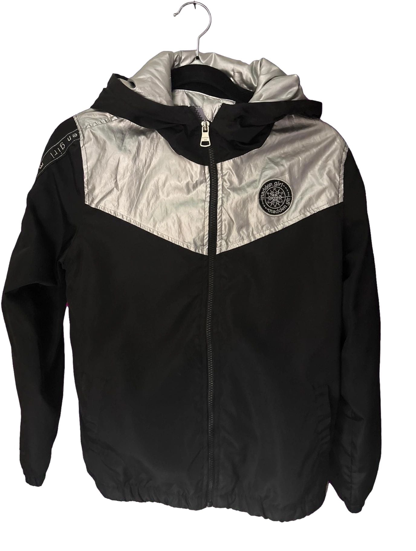 Madden Girl Full Zip Hooded Jacket Black Silver 2