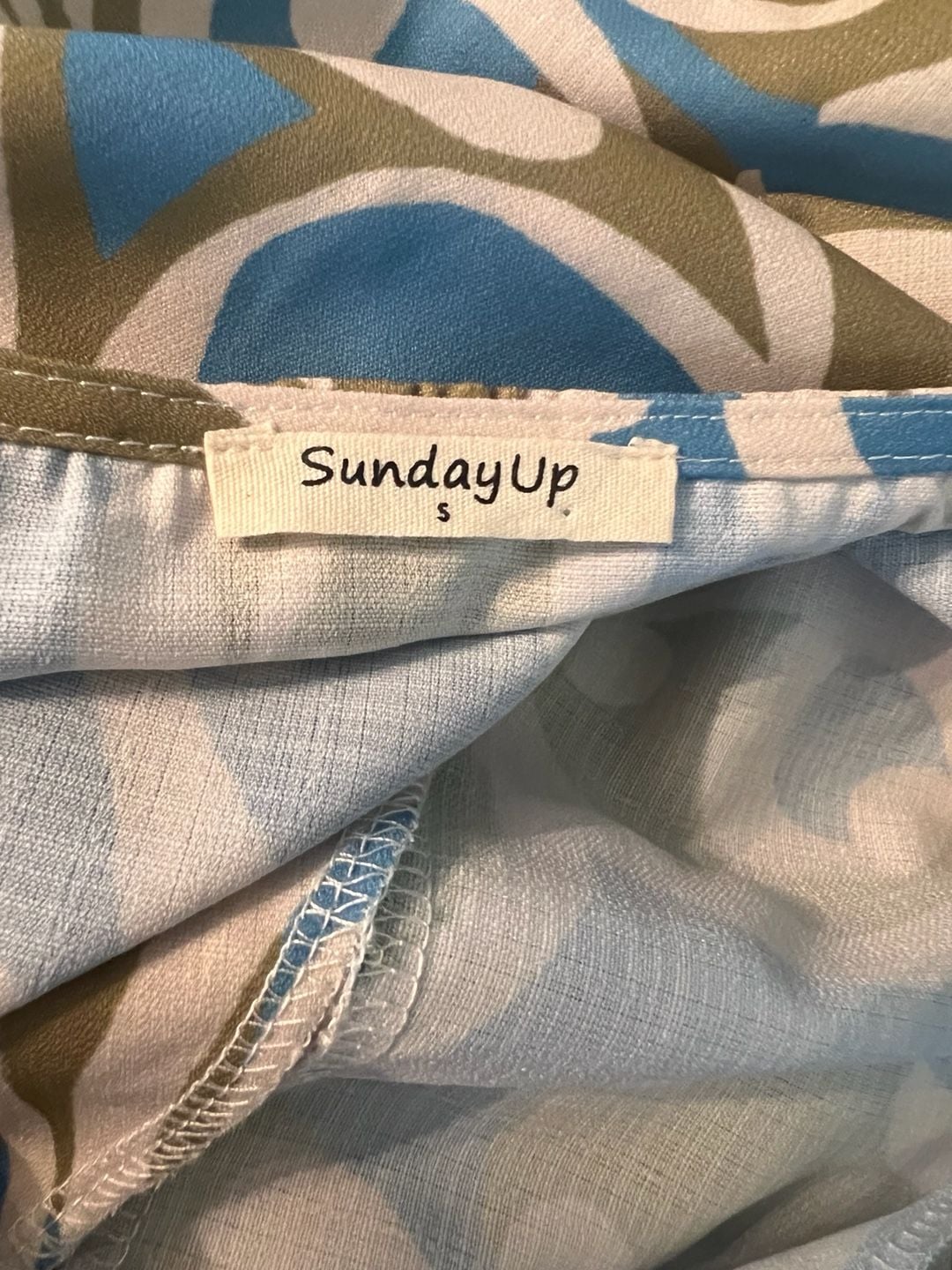 SundayUp Crop Top Size S Blue Olive Green Abstract V-Neck 3