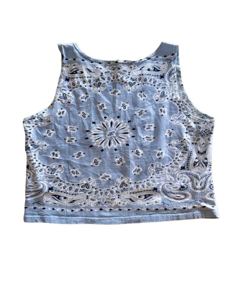 Boston Proper Bandana Tank Size M Blue Paisley Rhinestone Studded 5