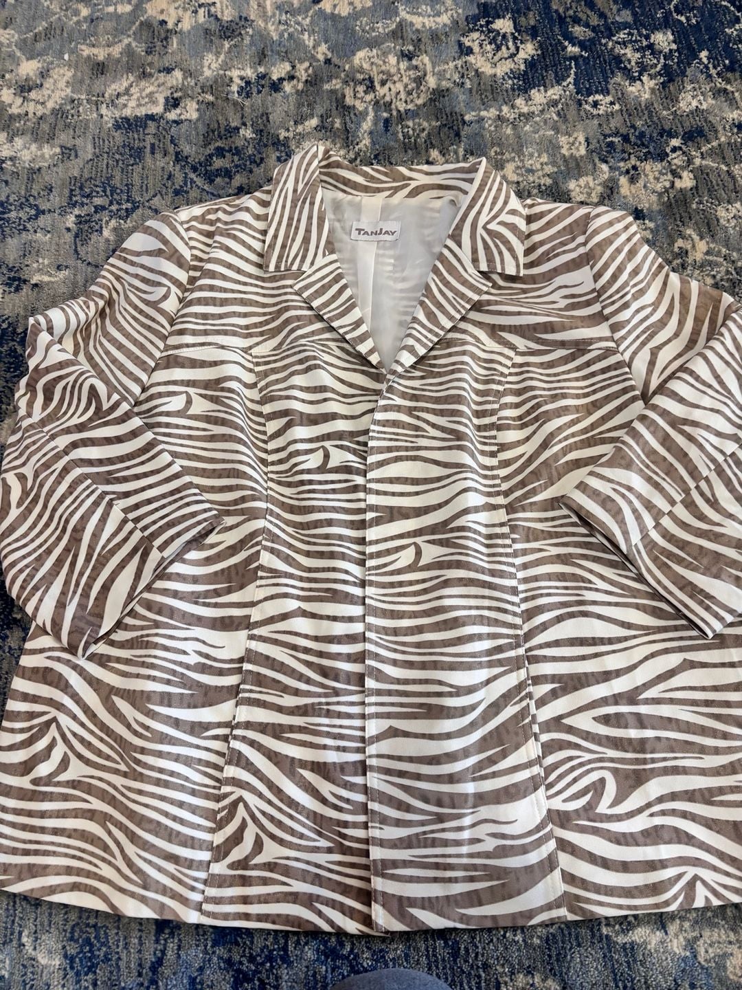 TanJay Jacket Blazer Zebra Print Brown White Open Front 2