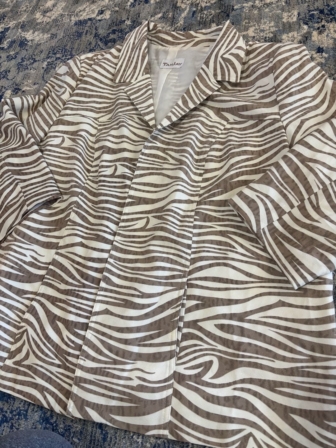 TanJay Jacket Blazer Zebra Print Brown White Open Front 3