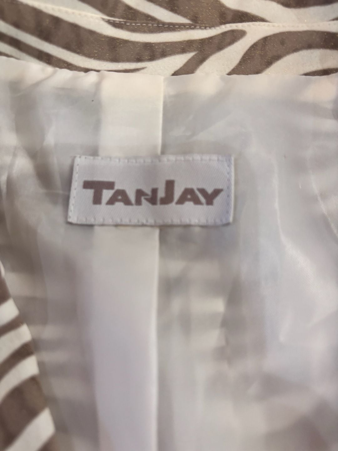 TanJay Jacket Blazer Zebra Print Brown White Open Front 4