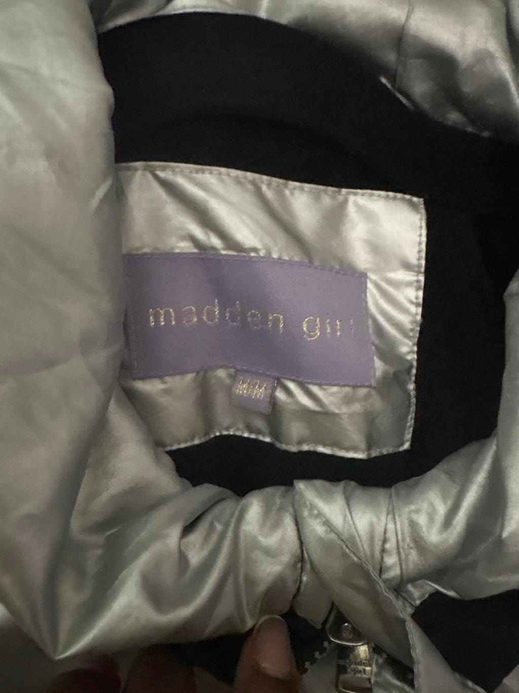 Madden Girl Full Zip Hooded Jacket Black Silver 4