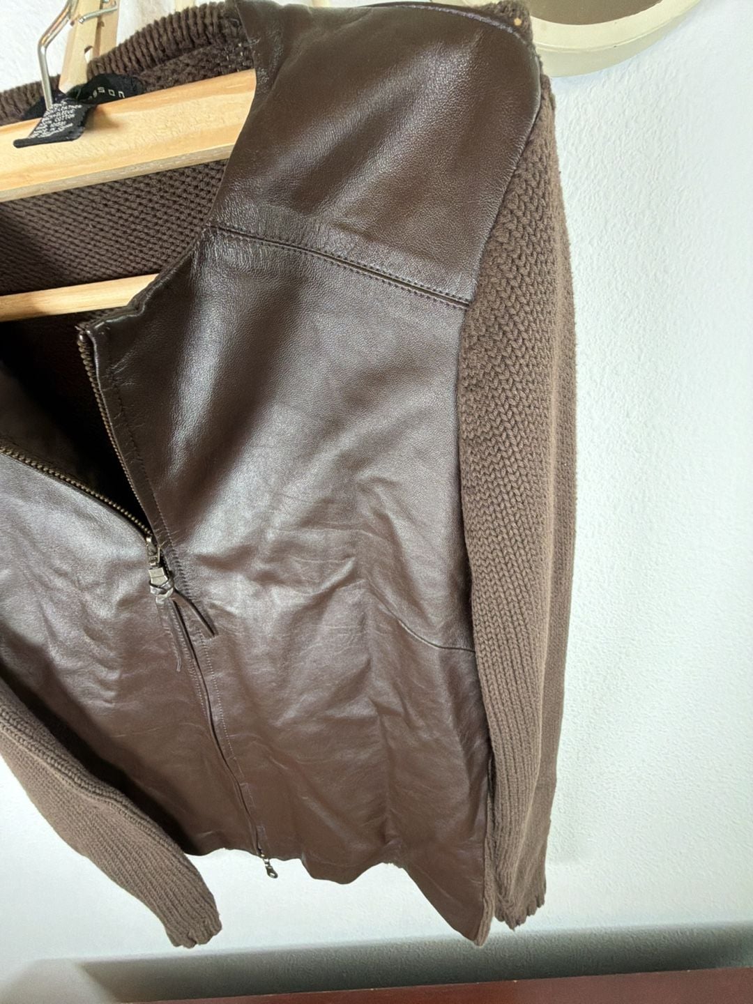Maurice Sasson Leather Knit Sweater Jacket Size S Brown Full Zip 3