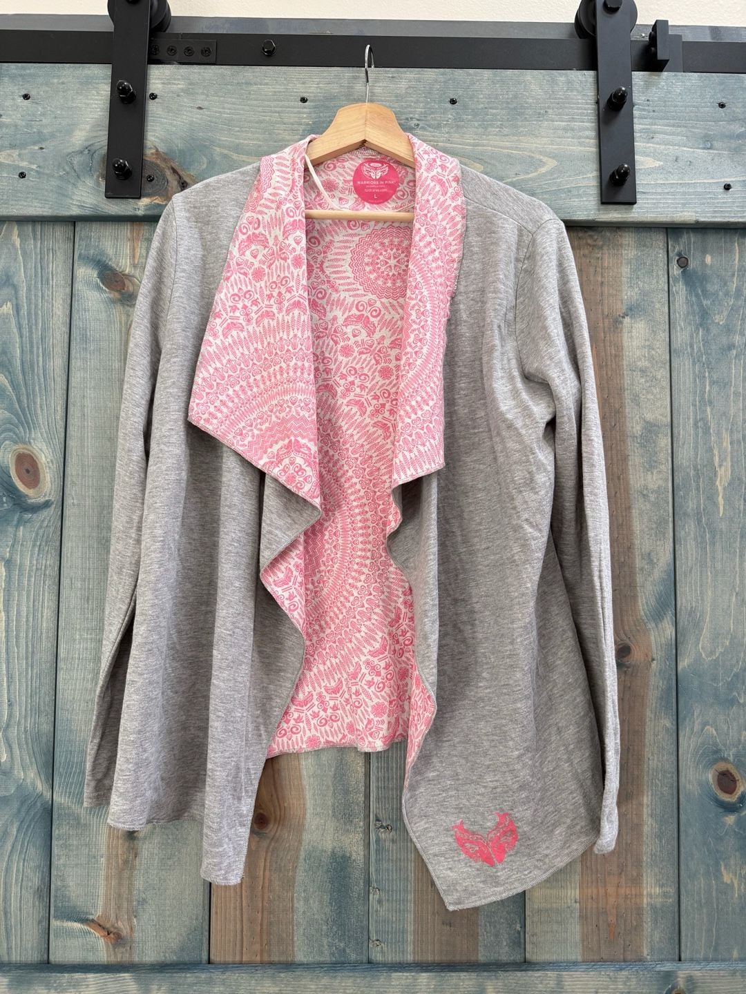 Warriors In Pink Ford Cardigan L Gray - Breast Cancer Awareness Month October 3
