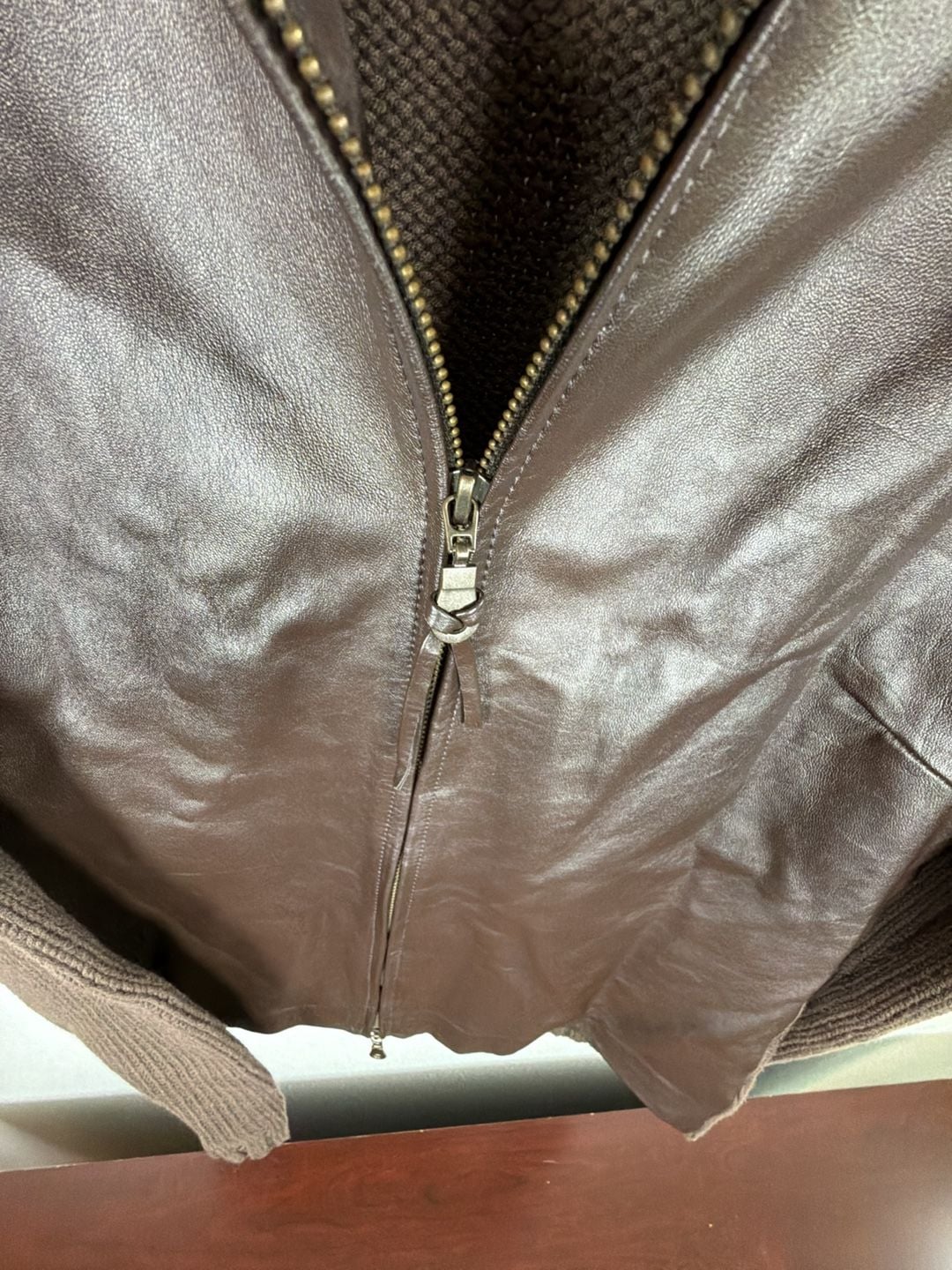 Maurice Sasson Leather Knit Sweater Jacket Size S Brown Full Zip 5