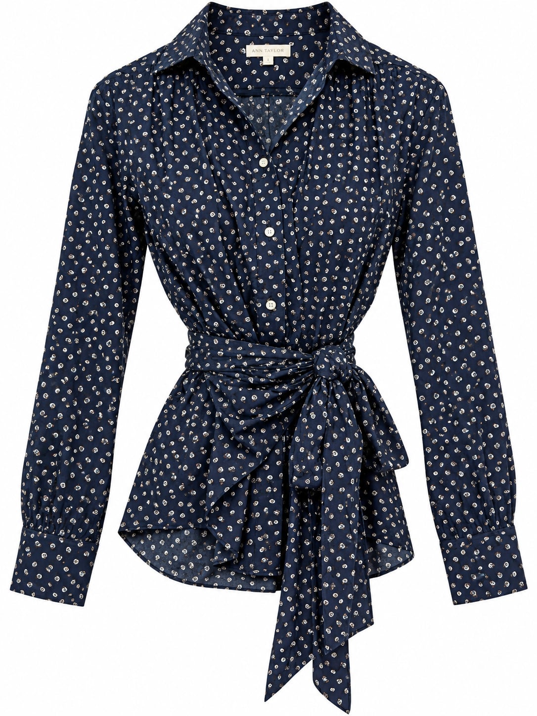 Ann Mashburn Tie Tunic Size S Blue Floral Poplin 2