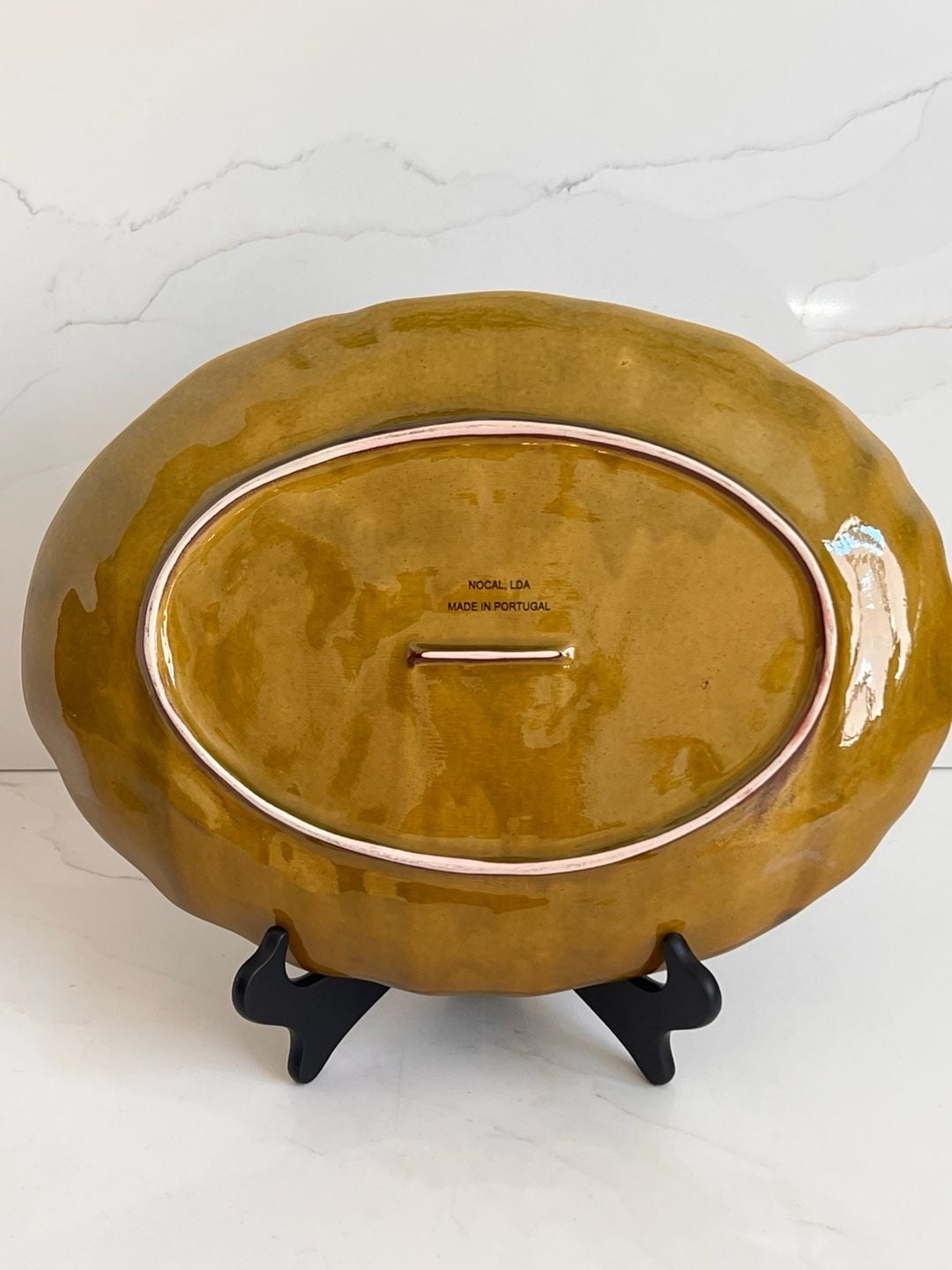 Nocal LDA Ceramic Leaf Platter 16 Inch Gold Glaze Made in Portugal 5