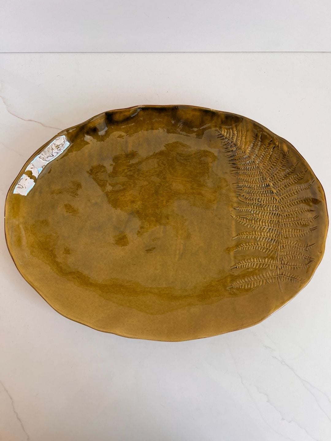 Nocal LDA Ceramic Leaf Platter 16 Inch Gold Glaze Made in Portugal 7