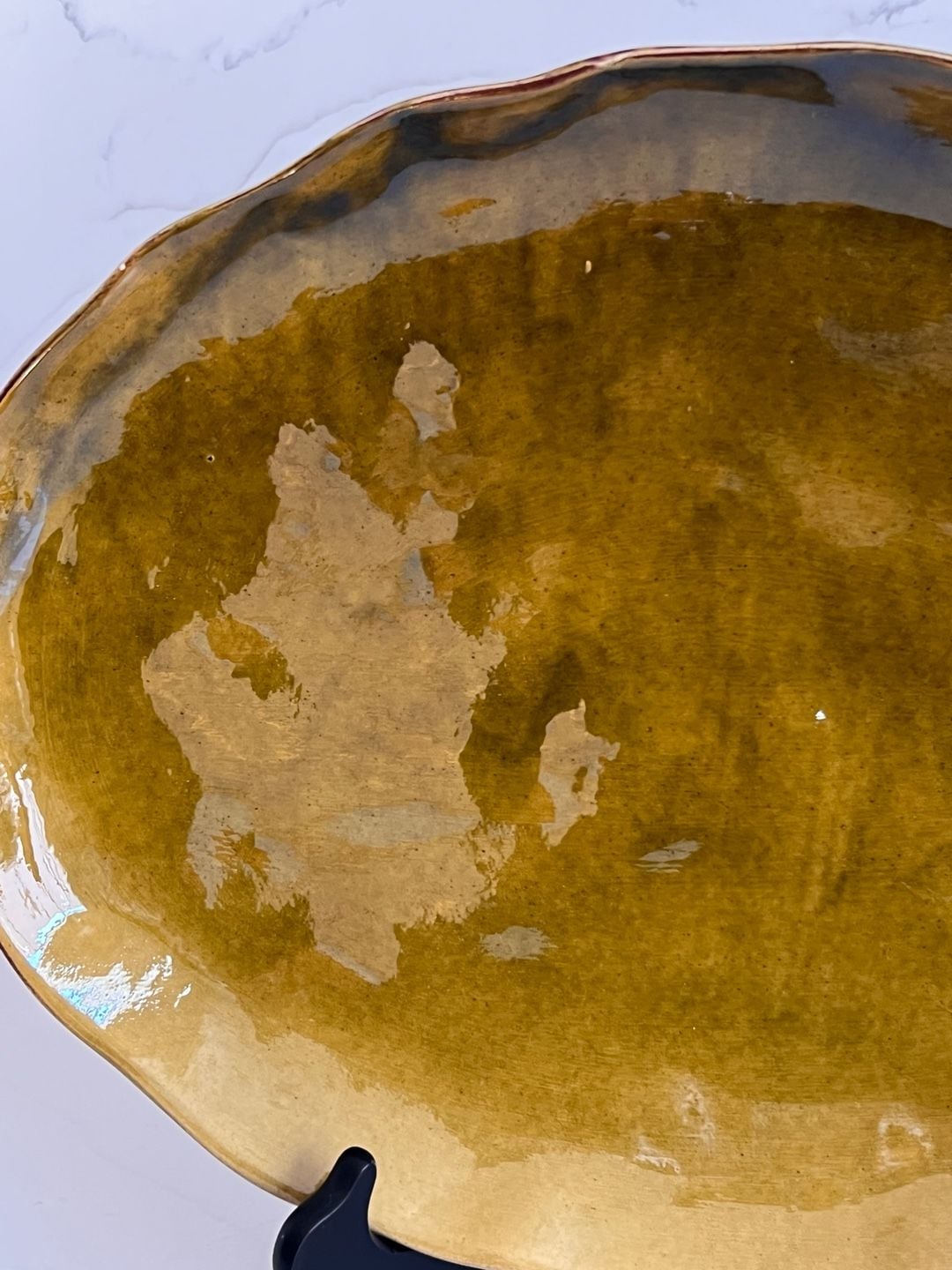 Nocal LDA Ceramic Leaf Platter 16 Inch Gold Glaze Made in Portugal 8