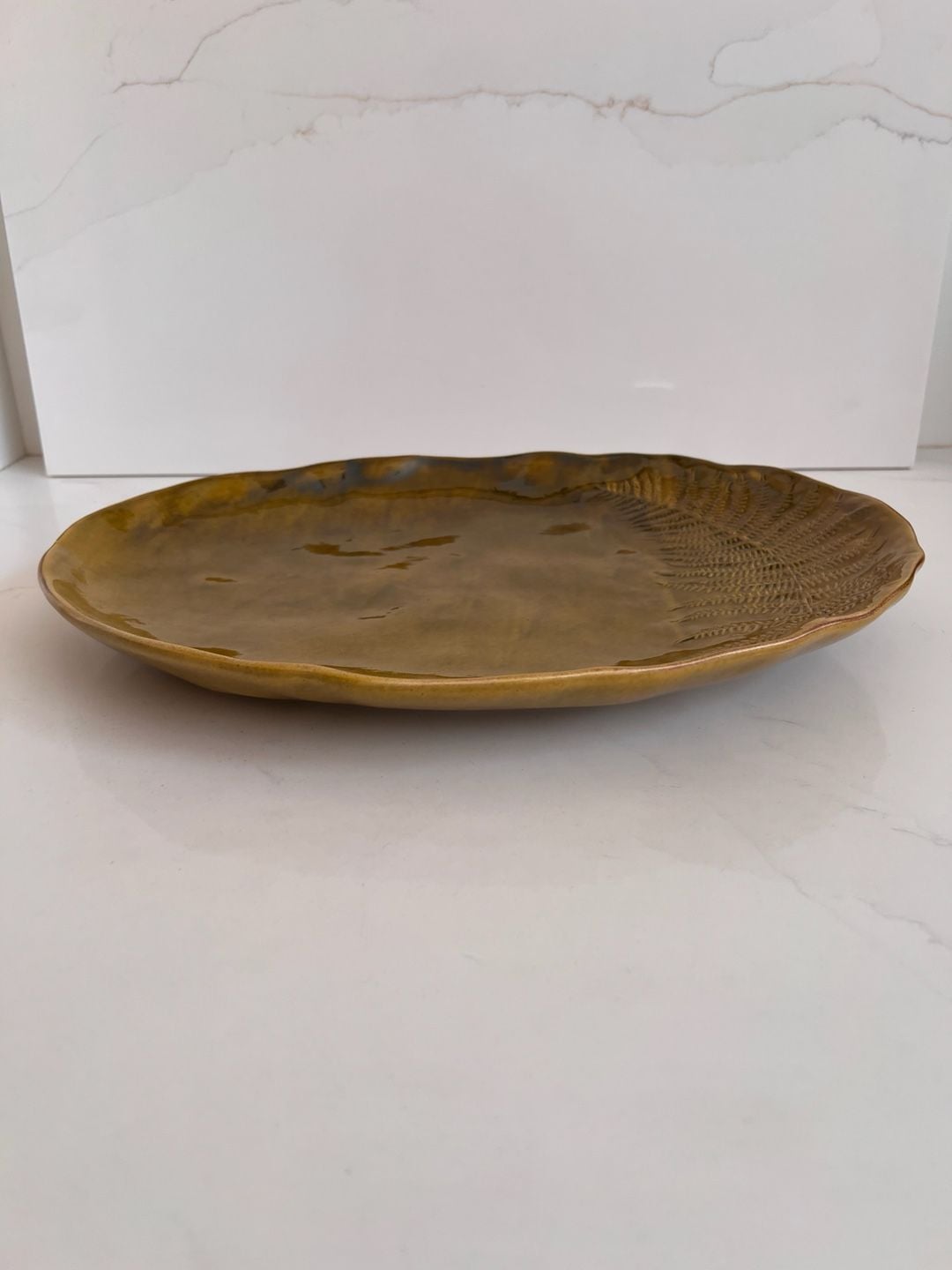 Nocal LDA Ceramic Leaf Platter 16 Inch Gold Glaze Made in Portugal 9