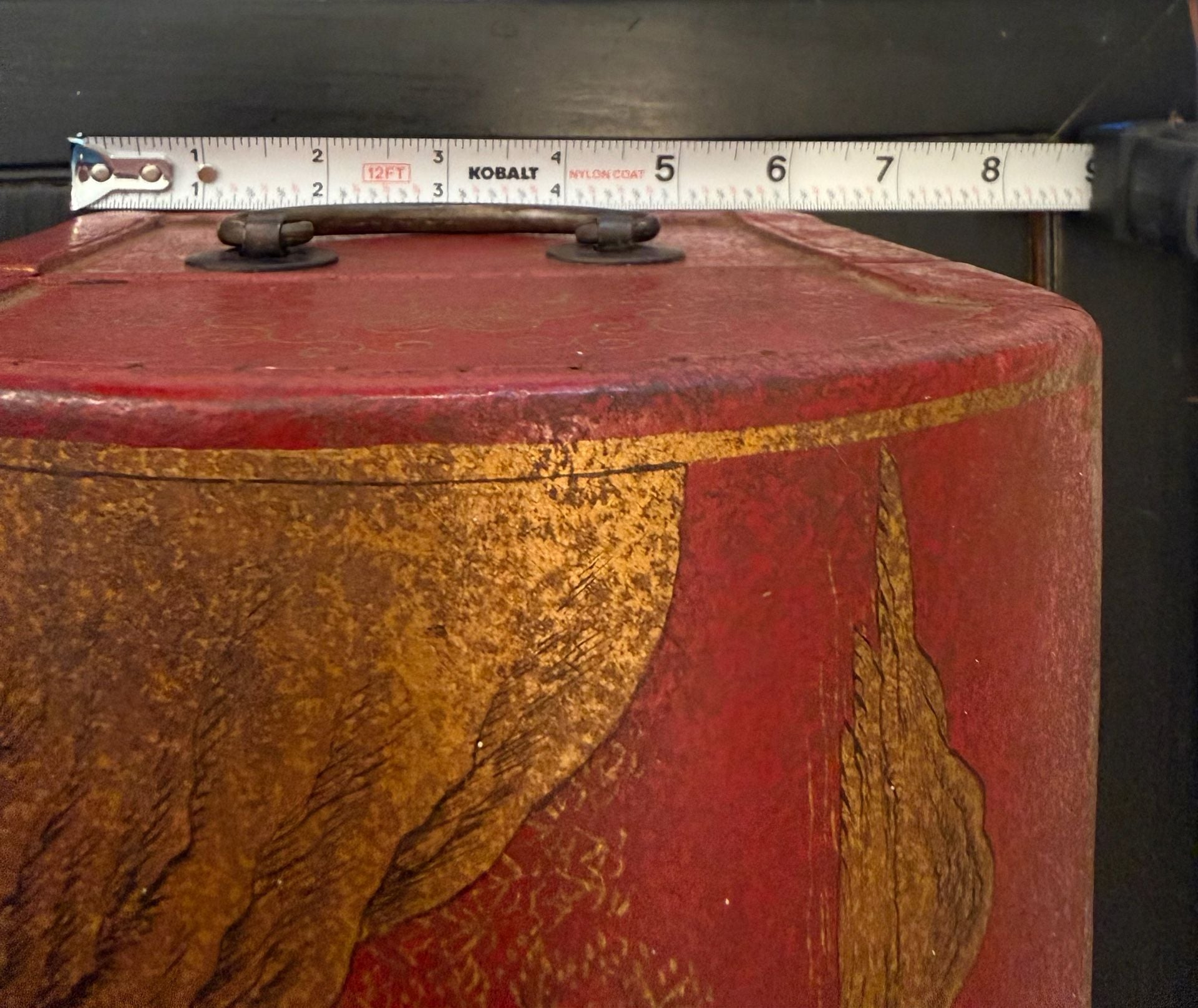 Antique Chinese Red And Gilt Leather Scroll Document Box Chest 6